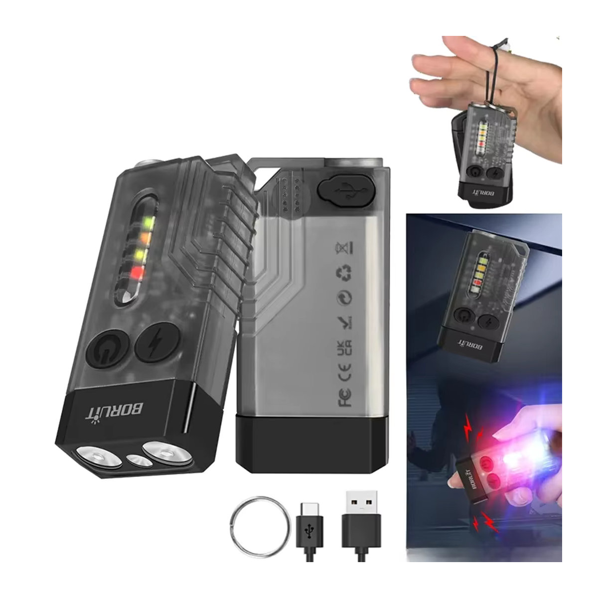 Boruit V10 EDC Schlüsselbund Taschenlampe mit USB-C wiederaufladbarem Akku, Magnet und UV-Licht, minimalistisches Design - Bild 6