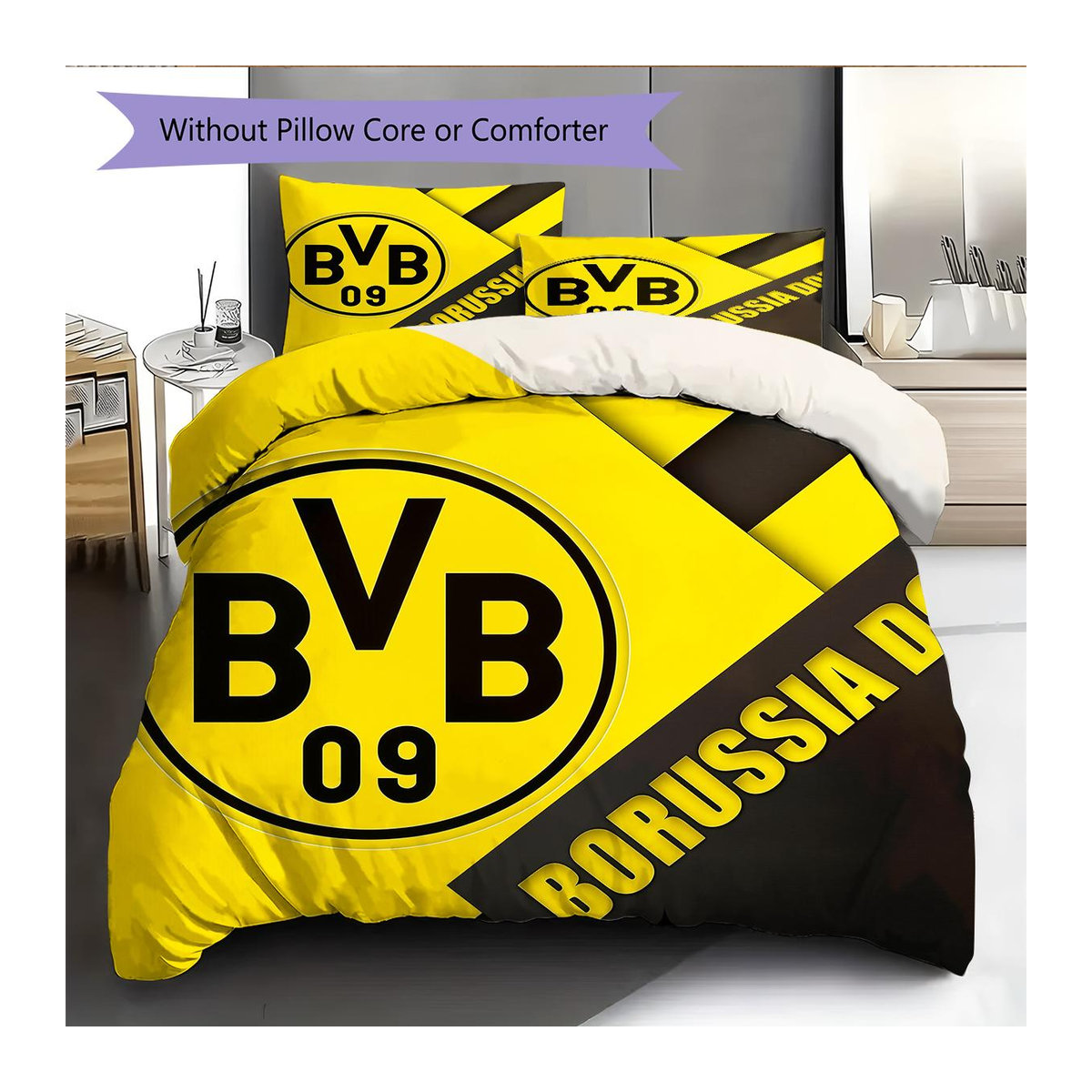 Borussia Dortmund Team Muster Bettwäsche Set Gelb, B/B: 220 x 240 cm - Bild 5