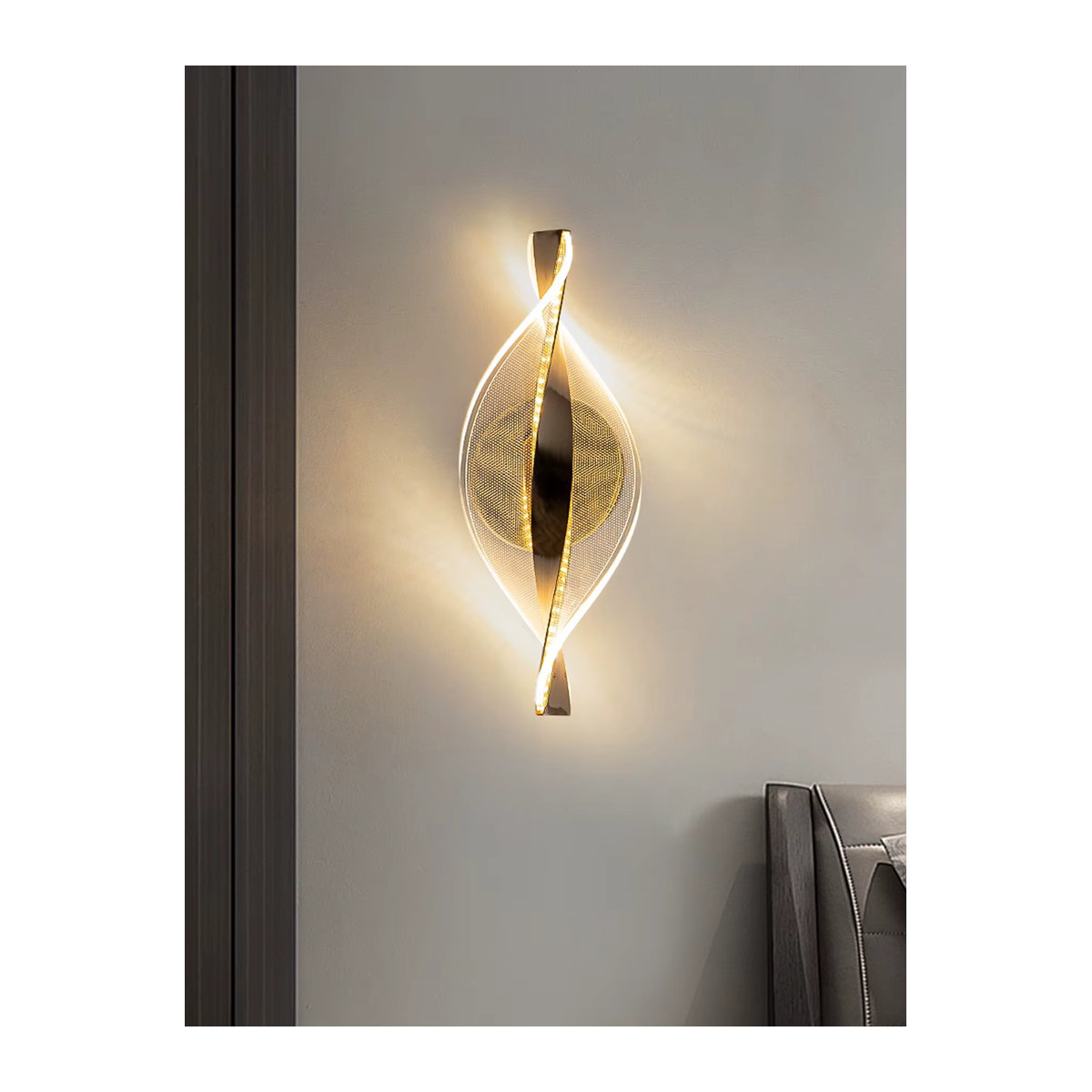 BOSSEN Moderne LED Wandleuchte aus Acryl in Gold mit Schneeflocken-Design für Wohnzimmer und Schlafzimmer - Bild 1