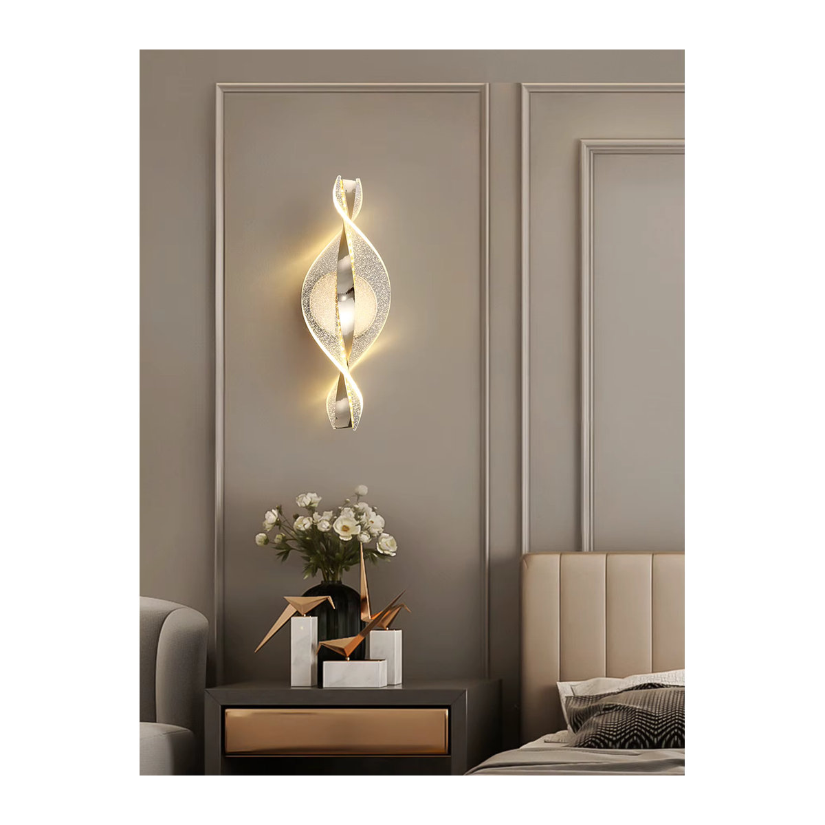 BOSSEN Moderne LED Wandleuchte aus Acryl in Gold mit Schneeflocken-Design für Wohnzimmer und Schlafzimmer - Bild 4