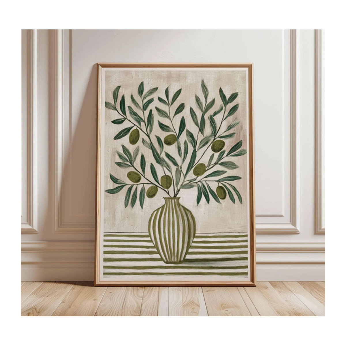 Botanisches Poster mit Olivenzweig in Grün, florale Wandkunst im Landhausstil aus Papier - Bild 1