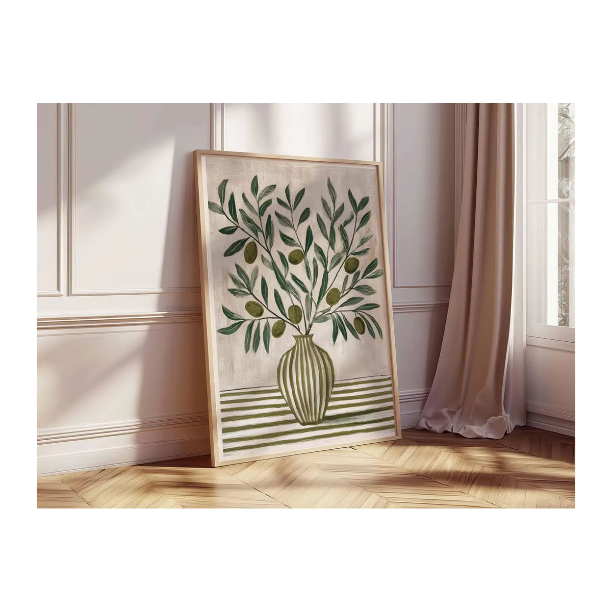 Botanisches Poster mit Olivenzweig in Grün, florale Wandkunst im Landhausstil aus Papier - Bild 2