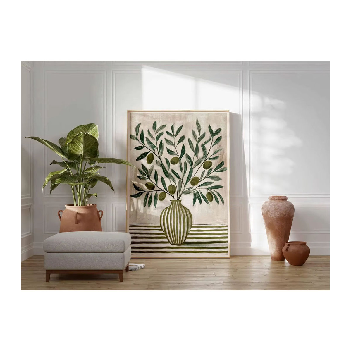 Botanisches Poster mit Olivenzweig in Grün, florale Wandkunst im Landhausstil aus Papier - Bild 6