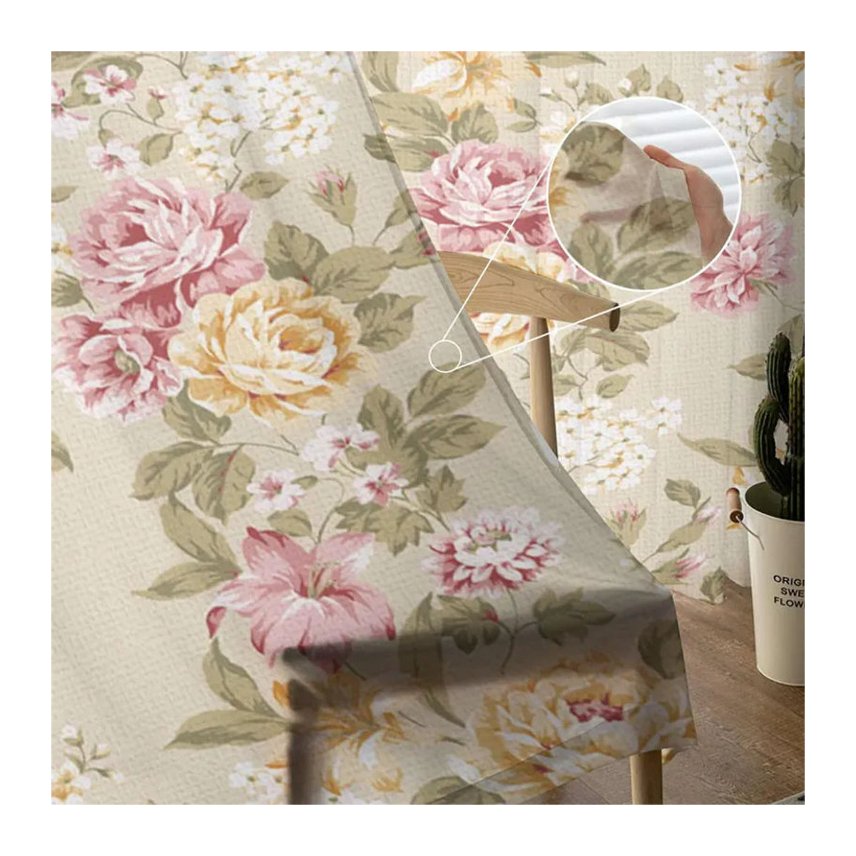 Bouquet Rose Sheer Voile Vorhänge in Gelb und Rosa für Wohnzimmer und Schlafzimmer, Breite: 135 cm, Höhe: 137 cm - Bild 5
