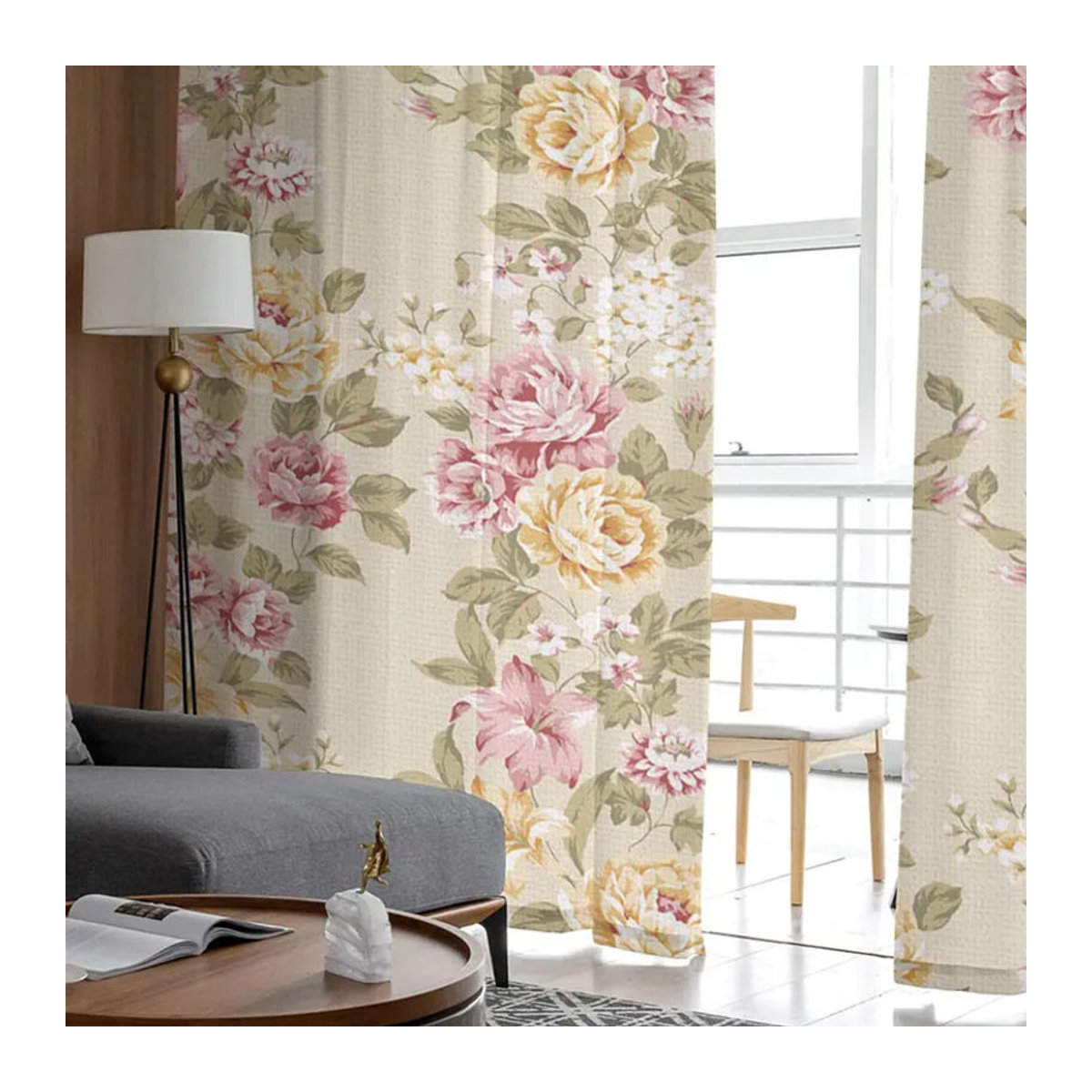 Bouquet Rose Sheer Voile Vorhänge in Gelb und Rosa für Wohnzimmer und Schlafzimmer, Breite: 135 cm, Höhe: 137 cm - Bild 6