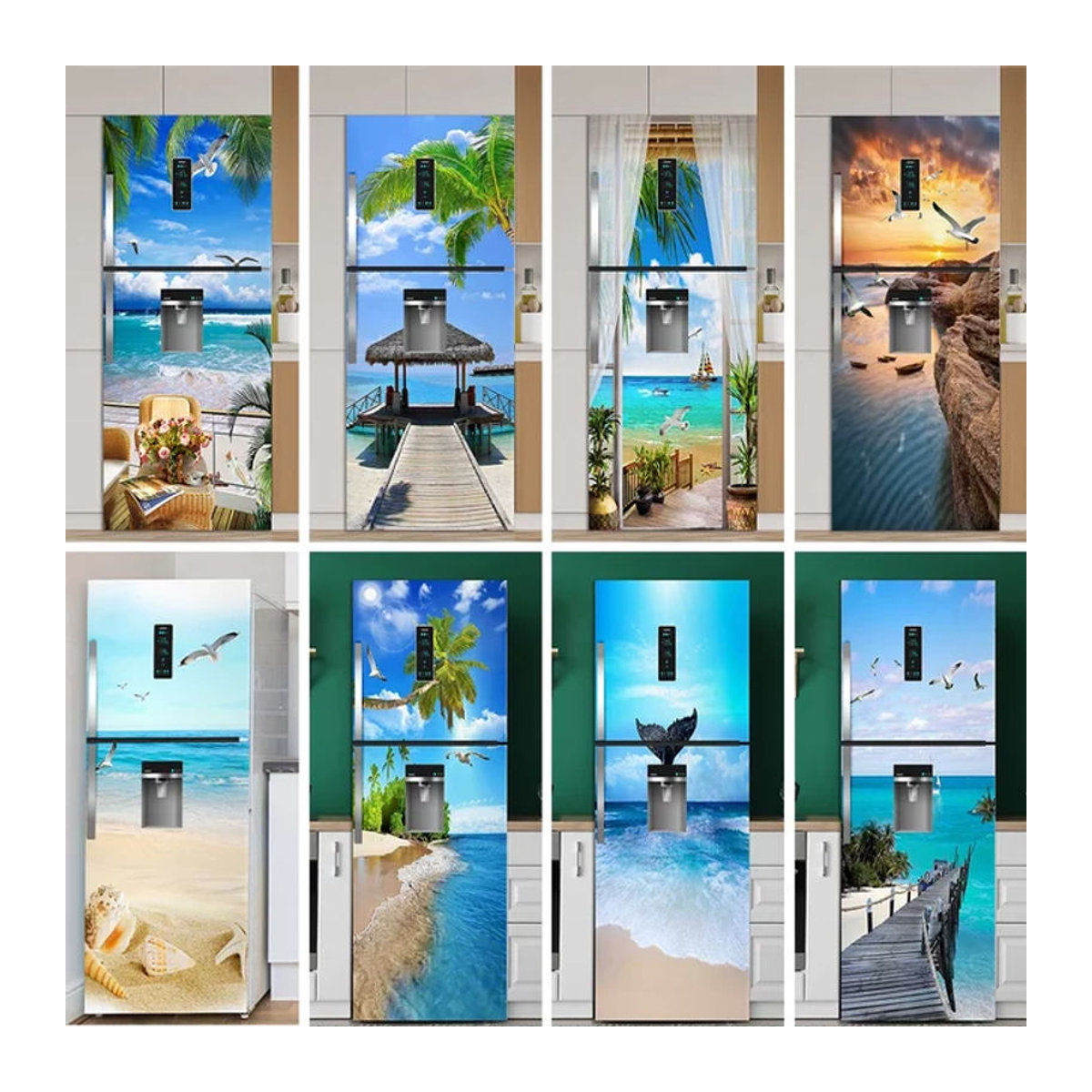 BOUSSAC 3D Kühlschrank Aufkleber Maritimes Motiv Blau, Wasserdichter PVC Wandbild Sticker, B/H: 120 x 40 cm - Bild 1