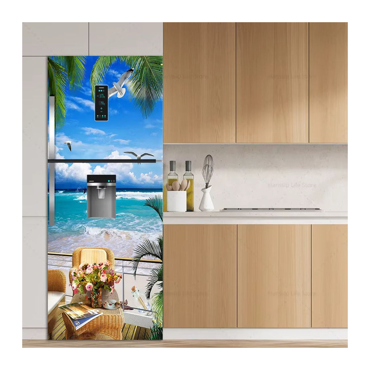 BOUSSAC 3D Kühlschrank Aufkleber Maritimes Motiv Blau, Wasserdichter PVC Wandbild Sticker, B/H: 120 x 40 cm - Bild 2