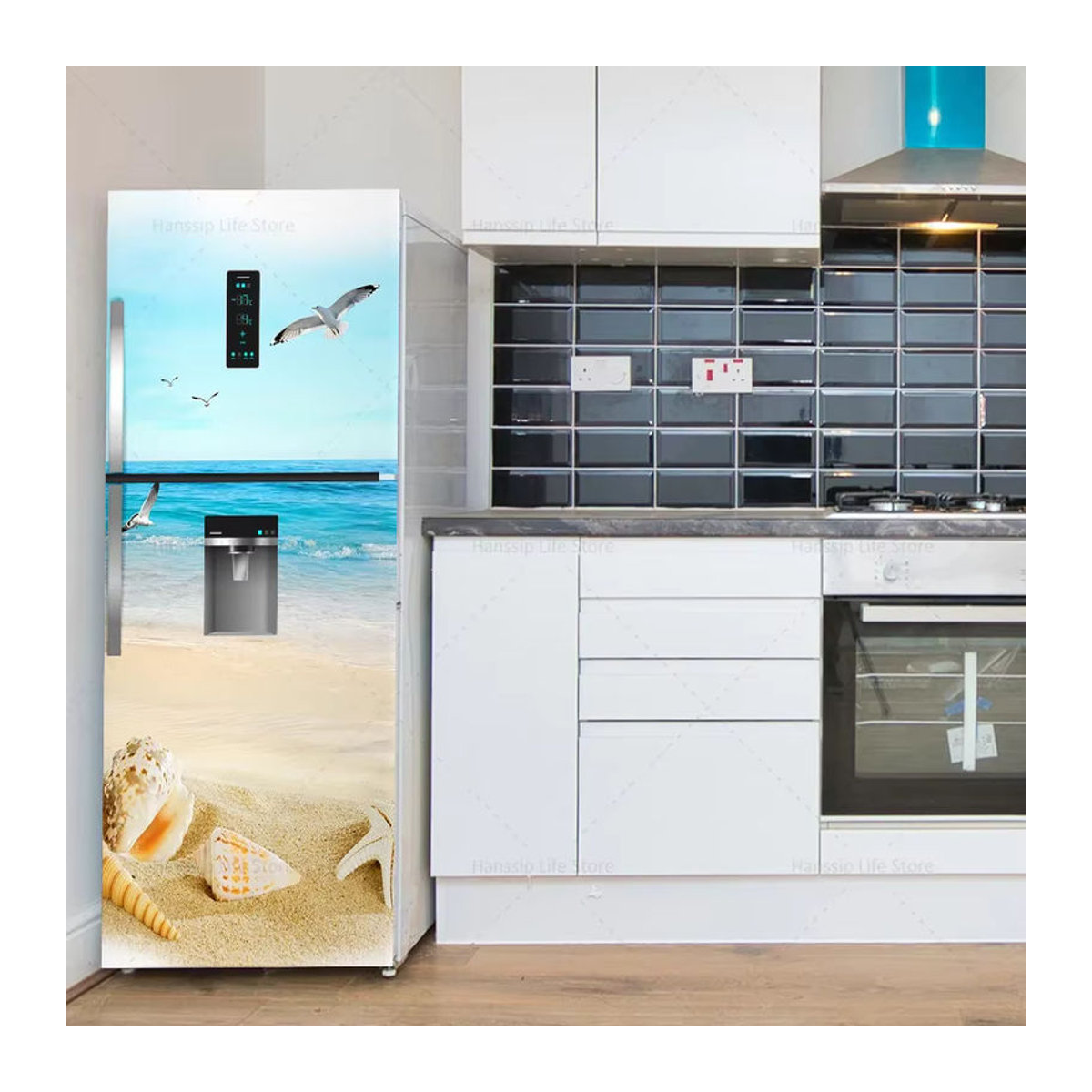BOUSSAC 3D Kühlschrank Aufkleber Maritimes Motiv Blau, Wasserdichter PVC Wandbild Sticker, B/H: 120 x 40 cm - Bild 3
