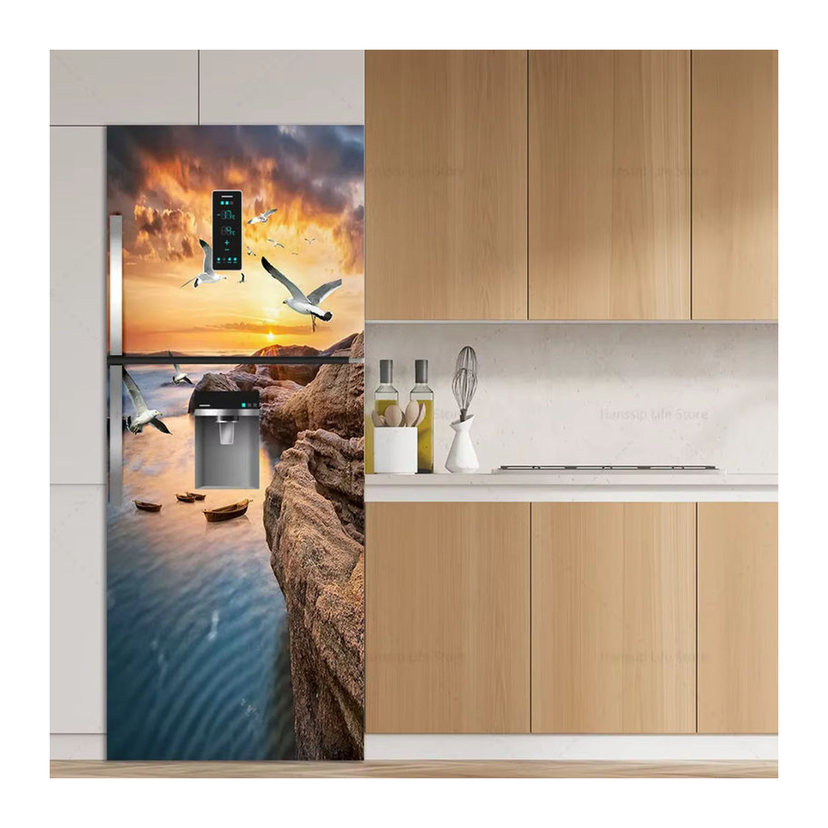 BOUSSAC 3D Kühlschrank Aufkleber Maritimes Motiv Blau, Wasserdichter PVC Wandbild Sticker, B/H: 120 x 40 cm - Bild 4