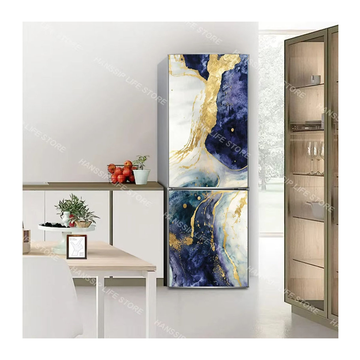 BOUSSAC Marmor Aufkleber mit abstrakter Fliesen Textur für Kühlschrank und Schrank, wasserfest, mehrfarbig, B/H: 120 x 40 cm - Bild 1
