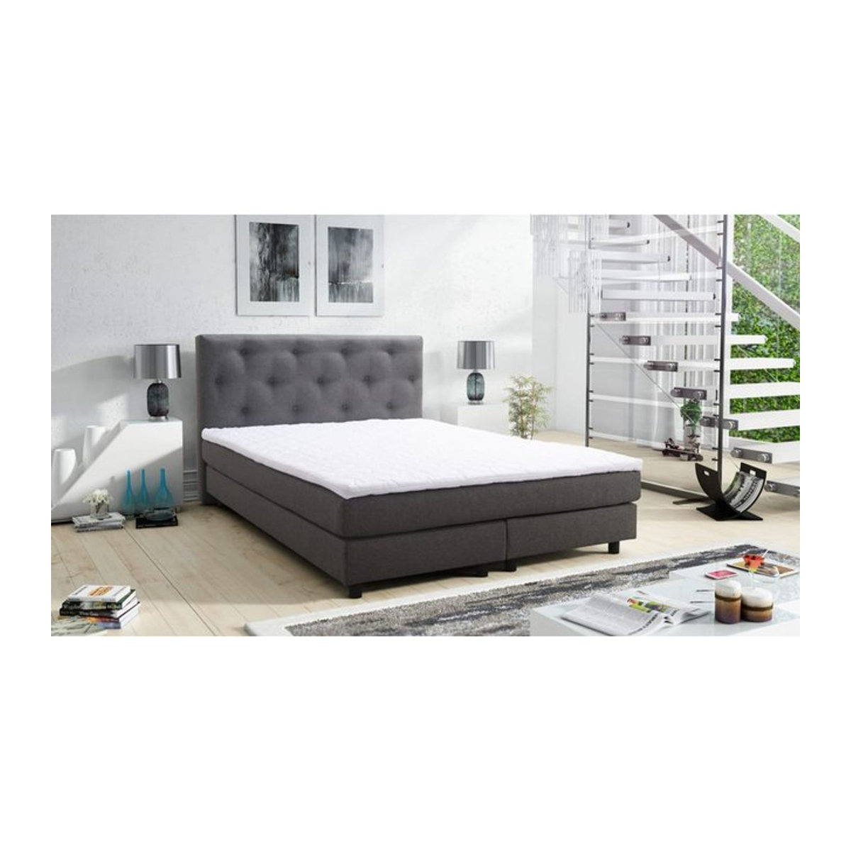 Boxspringbett Glenn 2 Chester Hotelbett mit Topper in Grau, B/T: 140 x 200 cm - Bild 1