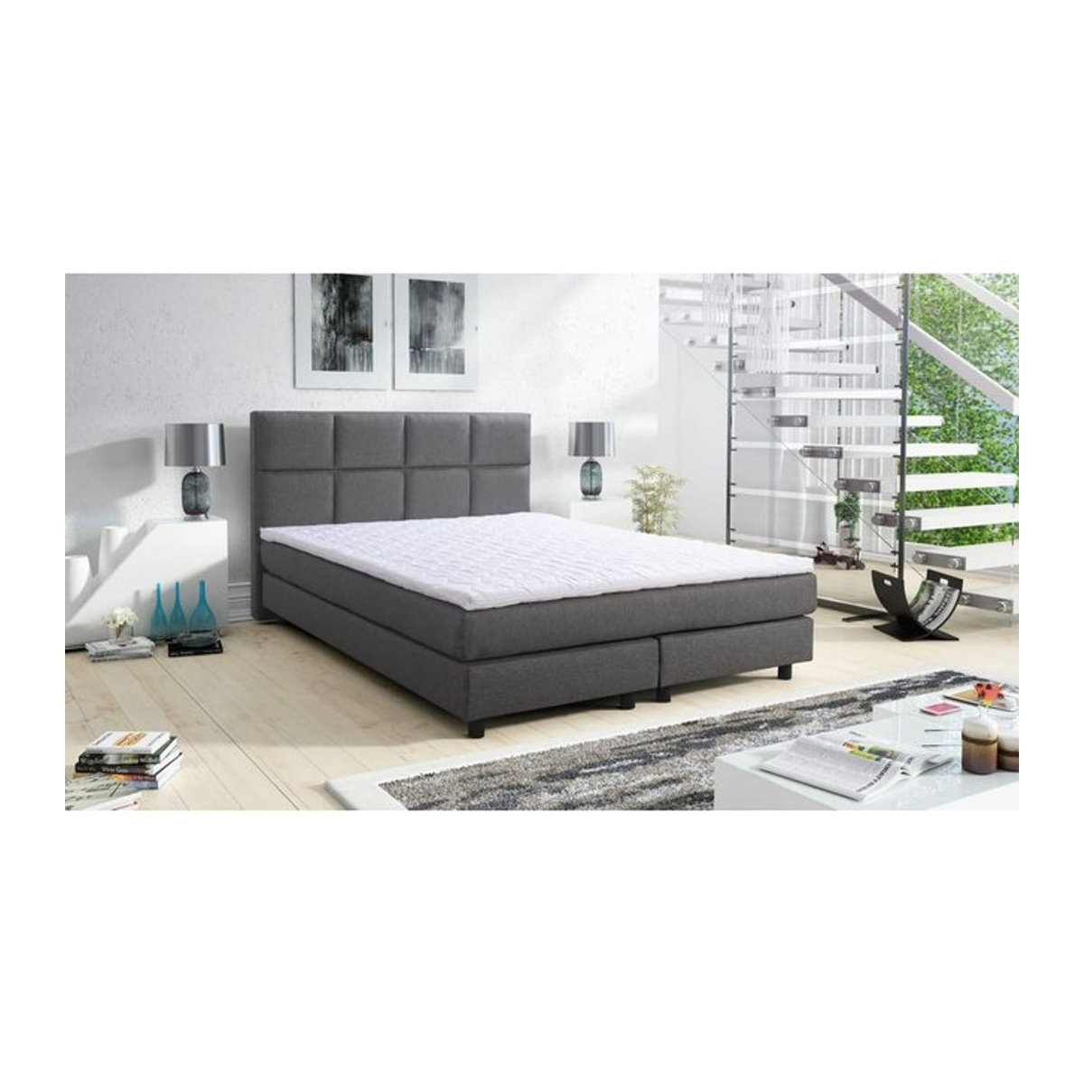 Boxspringbett Glenn 2 Hotelbett mit Topper in Grau, B/T: 140 x 200 cm - Bild 1