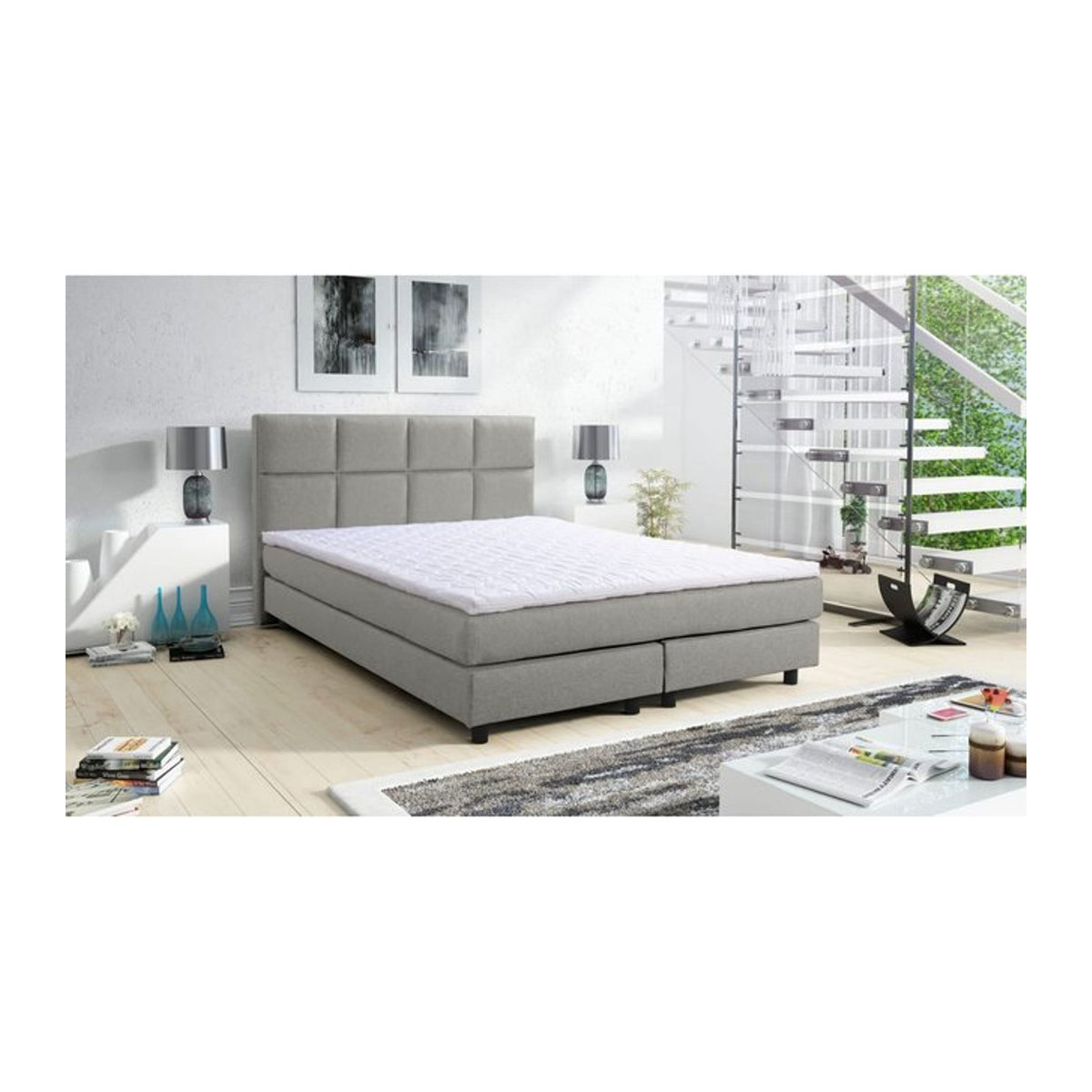 Boxspringbett Glenn Hotelbett mit Topper in Grau, B/T: 140 x 200 cm - Bild 1