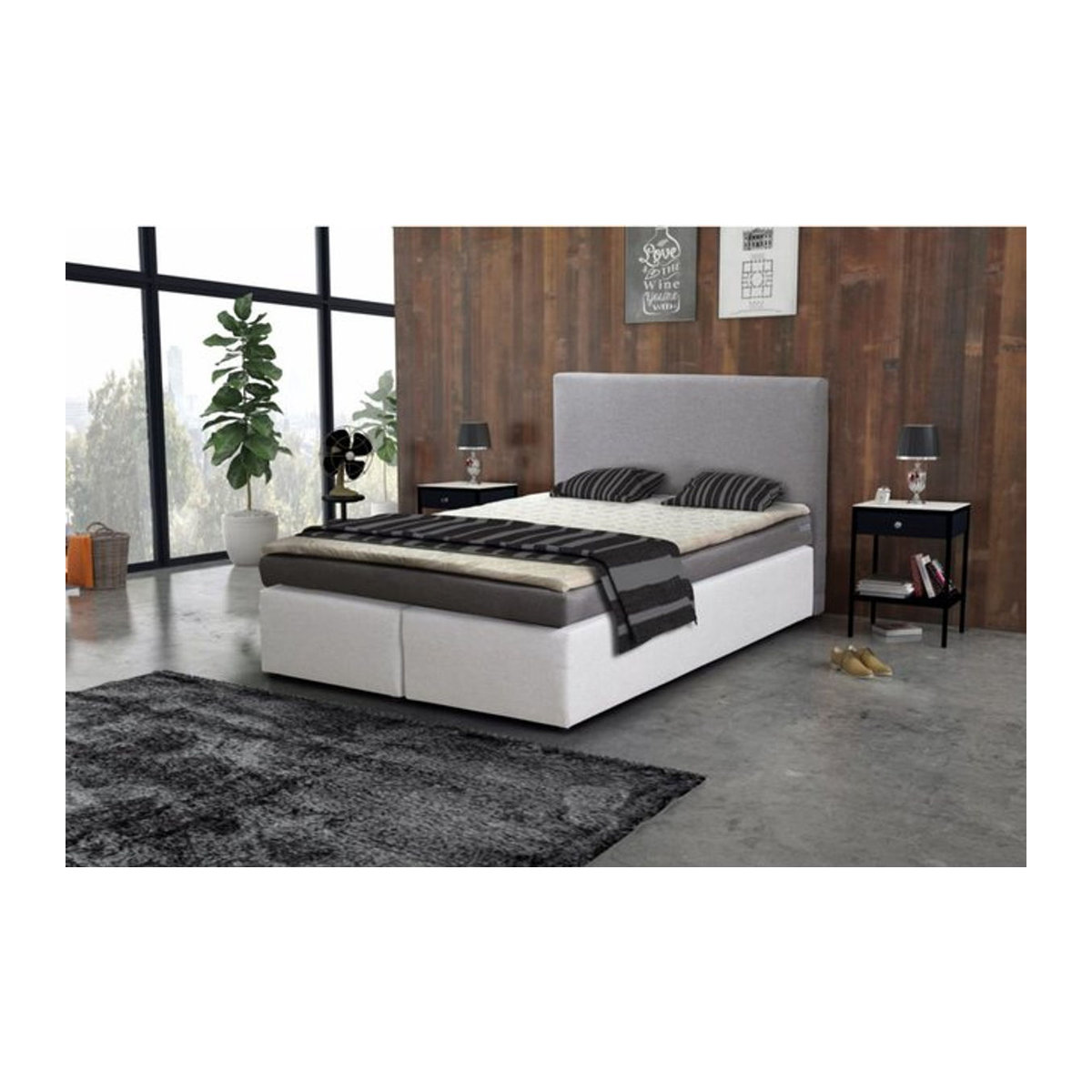 Boxspringbett Hotelbett mit Bonellfederkern und Topper Paxos in Grau und Weiß, B/B: 140 x 200 cm - Bild 1