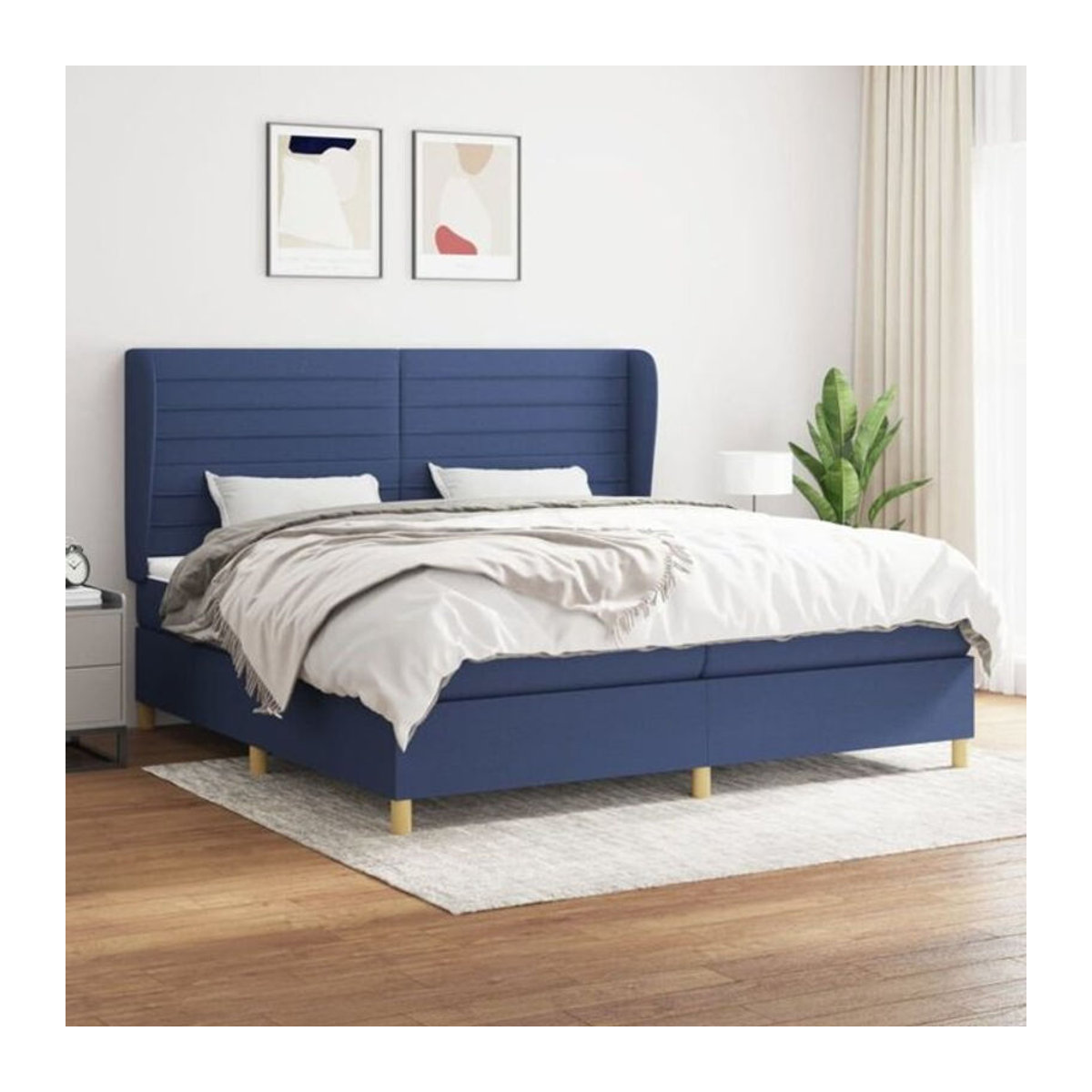 Boxspringbett mit Matratze von vidaxl in Blau, modern gestaltet aus Stoff und Massivholz, B/T/H: 200 x 200 x 118 cm - Bild 1