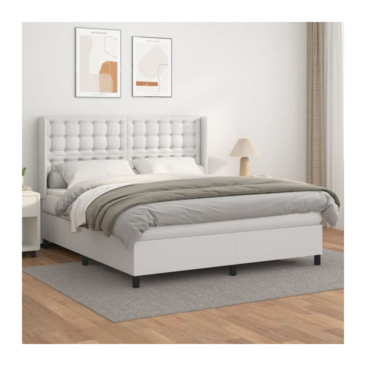 Boxspringbett mit Matratze von vidaxl in Weiß aus Kunstleder und Massivholz, B/T/H: 160 x 200 cm - Bild 1