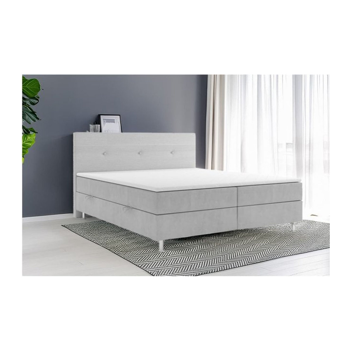 Boxspringbett RIO mit Bettkasten und Topper in Grau, B/T: 180 x 200 cm, Polsterstoff Modern - Bild 1