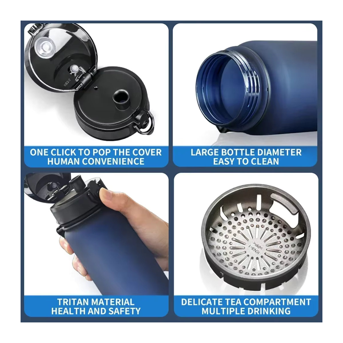 BPA-freie und auslaufsichere Wasserflasche für Sport und Fitness, erhältlich in 500 ml und 1000 ml - Bild 3