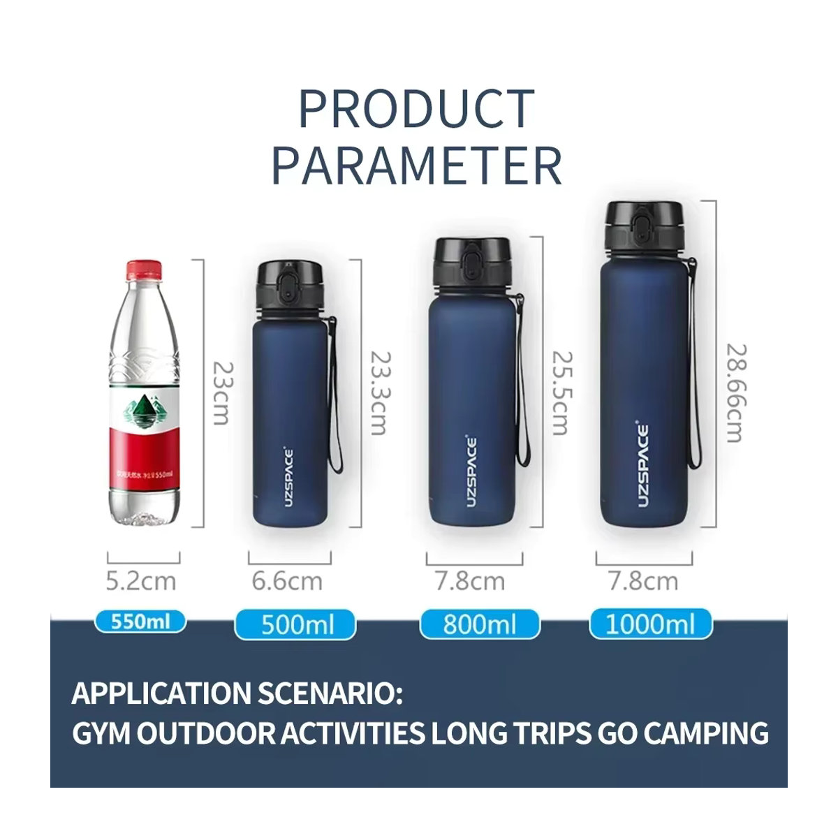 BPA-freie und auslaufsichere Wasserflasche für Sport und Fitness, erhältlich in 500 ml und 1000 ml - Bild 4