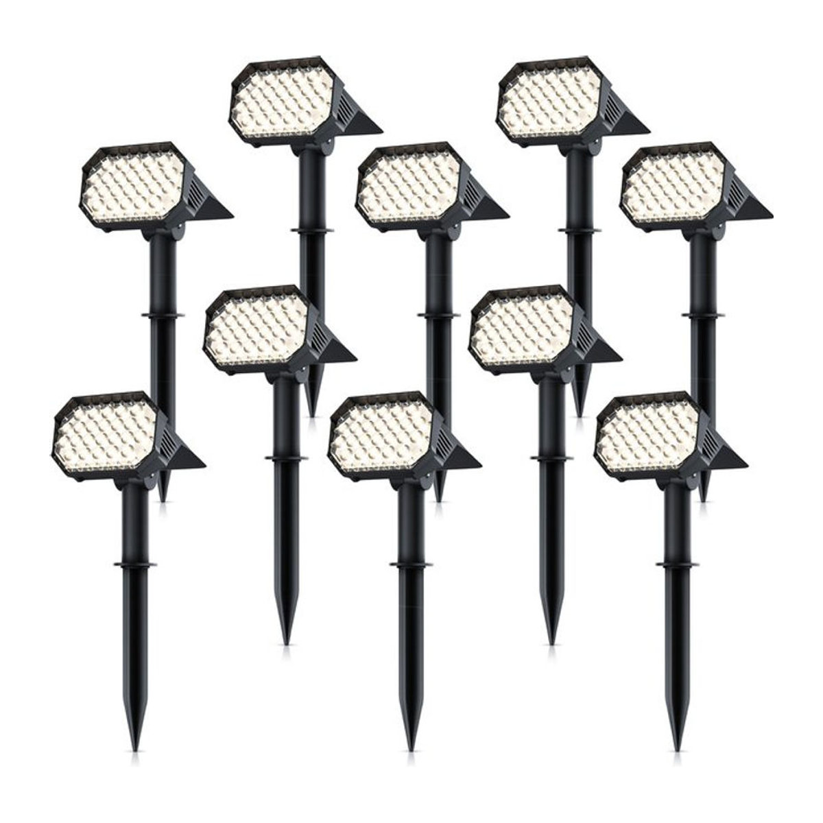 Brandson 10er Set Solar Gartenstrahler LED Erdspießleuchte mit Wandmontage, Warmweiß, Schwarz, IP65 wasserdicht - Bild 1