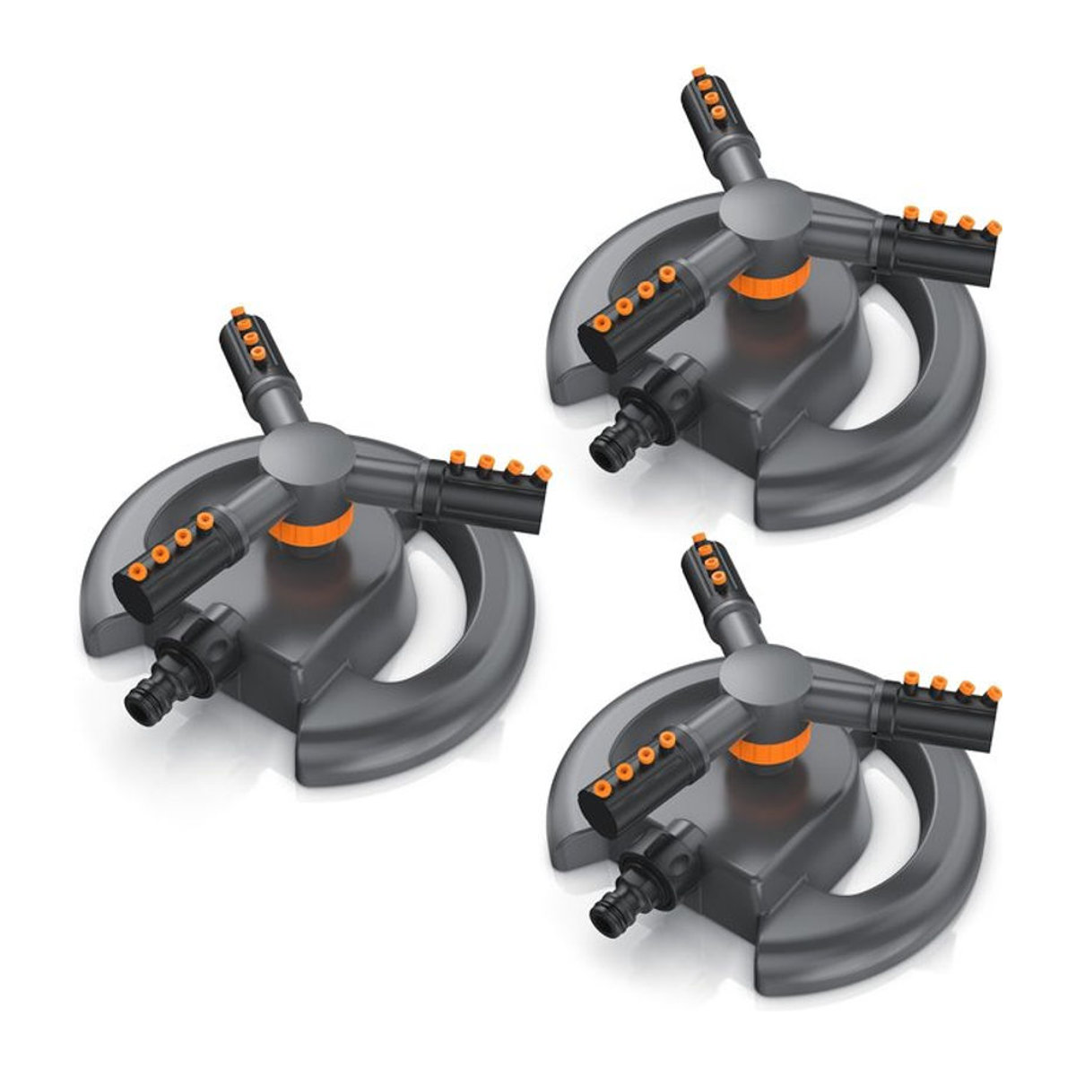 Brandson 3er Set Kreisregner Garten Sprinkler, 360 Grad Rasensprenger mit 3 Armen für Flächen bis 314 m2, Rot/Schwarz - Bild 1