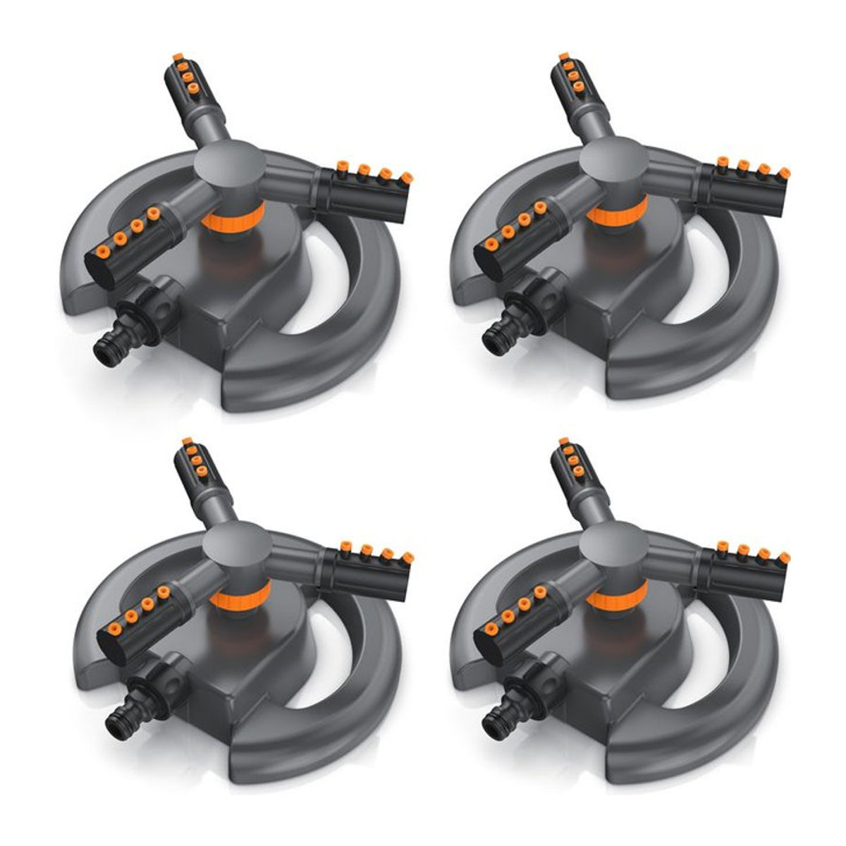 Brandson 4er Set Kreisregner Garten Sprinkler, 360 Grad Rotierender Rasensprenger mit 3 Armen in Rot und Schwarz, Bewässerungssystem für Flächen bis 314 m2, Gardena kompatibel - Bild 1