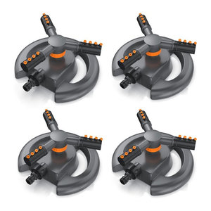 Brandson 4er Set Kreisregner Garten Sprinkler, 360 Grad Rotierender Rasensprenger mit 3 Armen in Rot und Schwarz, Bewässerungssystem für Flächen bis 314 m2, Gardena kompatibel
