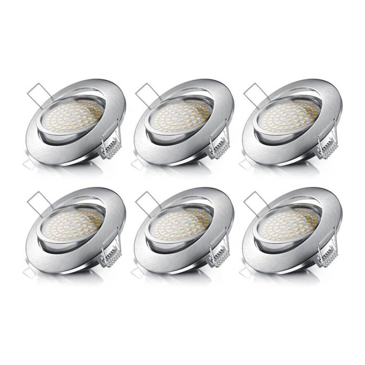 Brandson 6er Set LED Einbaustrahler dimmbar und schwenkbar mit Aluminium Rahmen in Silber, Warmweiß - Bild 1