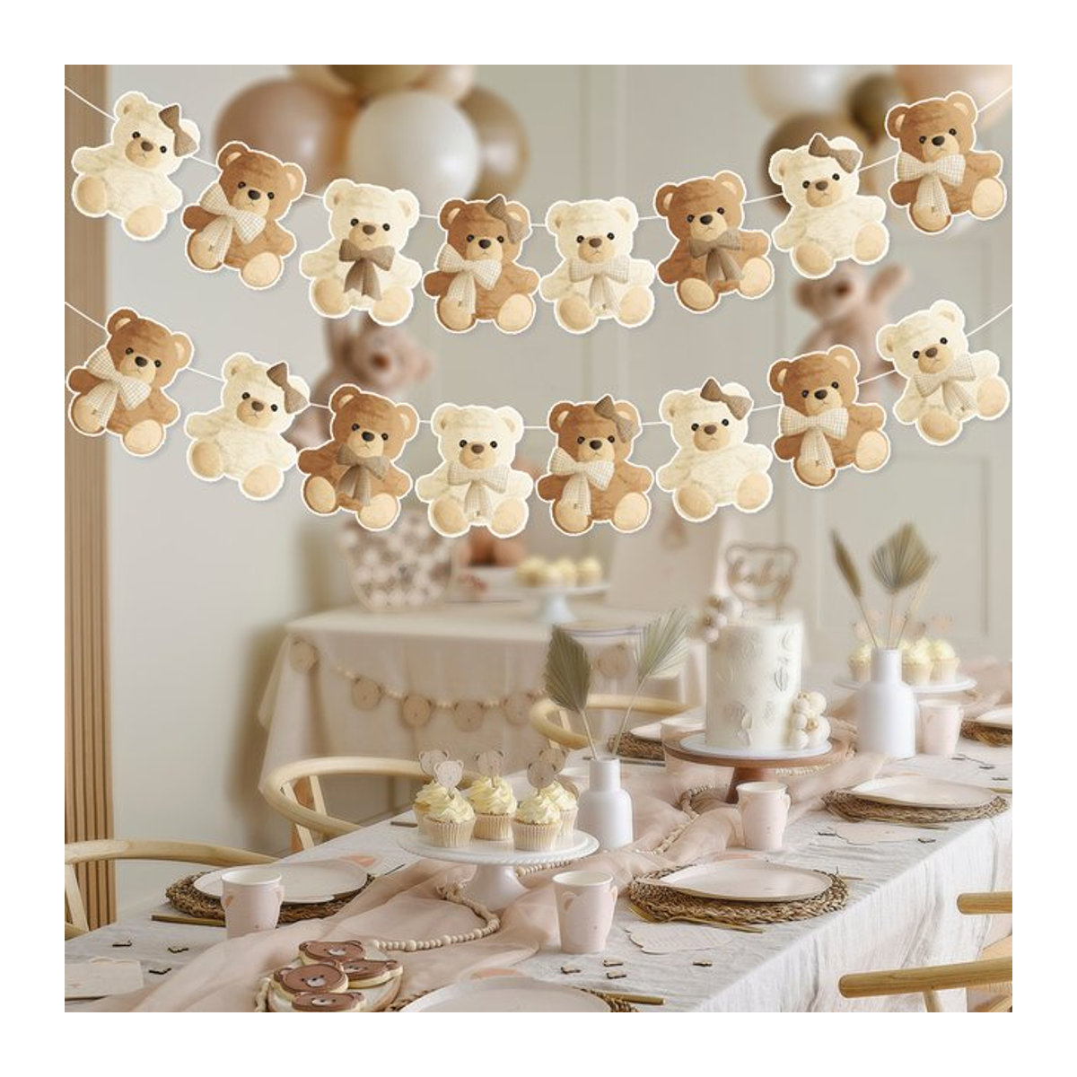 Braunbär Party-Dekoration als hängende Wimpelkette aus Papier für Geburtstag und Babyparty, Farbe: Braun - Bild 1