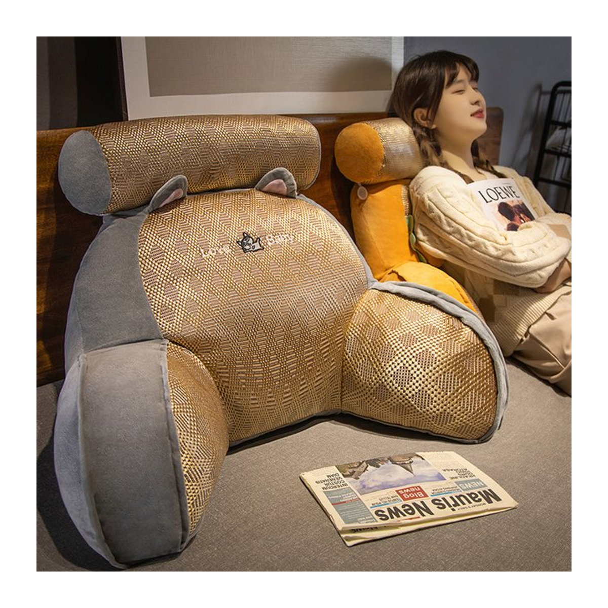 Braunes Rückenstützkissen zur Taillenstütze für Bett, Sofa und Büro - Bild 1