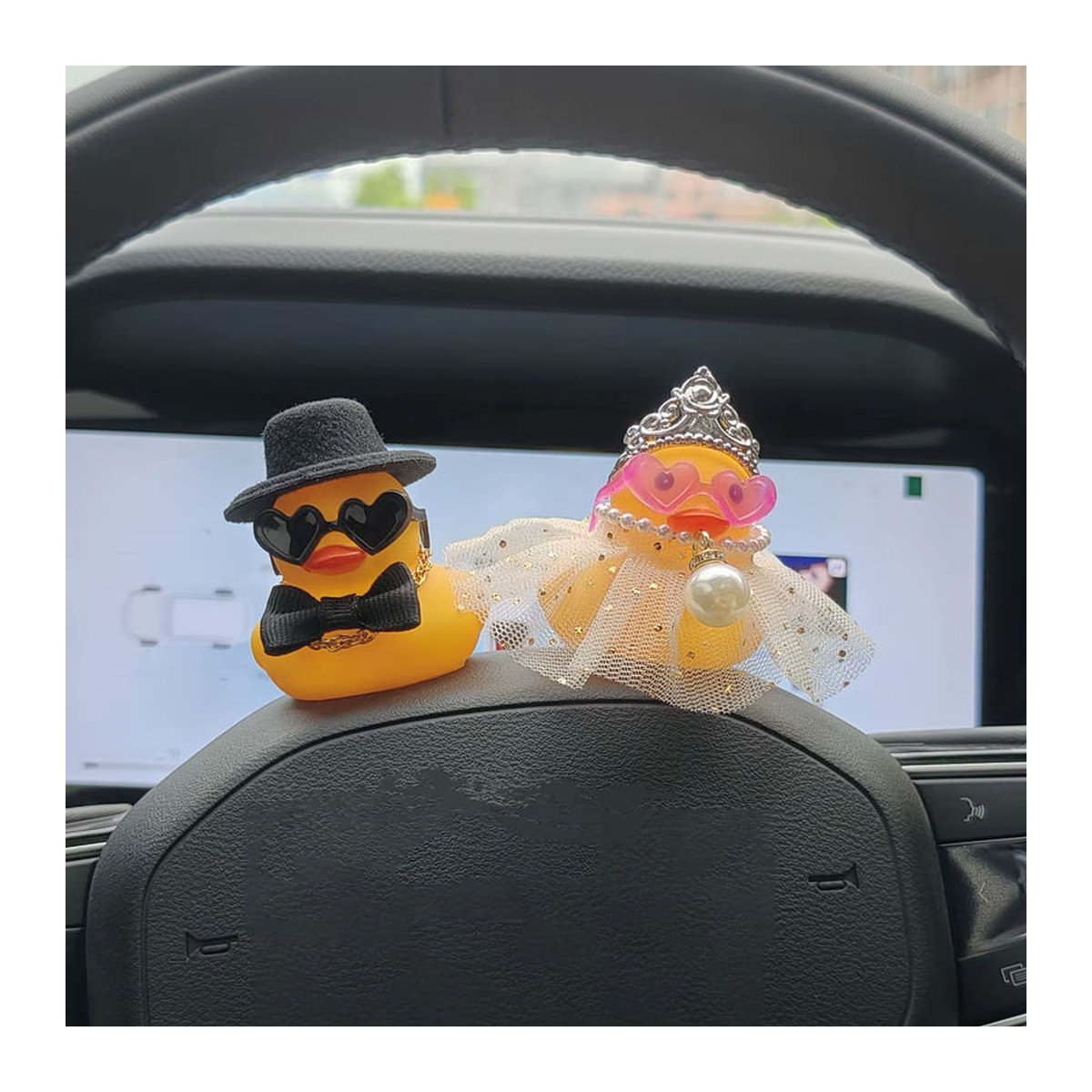 Braut und Bräutigam Gummienten Set aus Kunststoff in Gelb als Autodekoration und Hochzeitsgeschenk - Bild 3