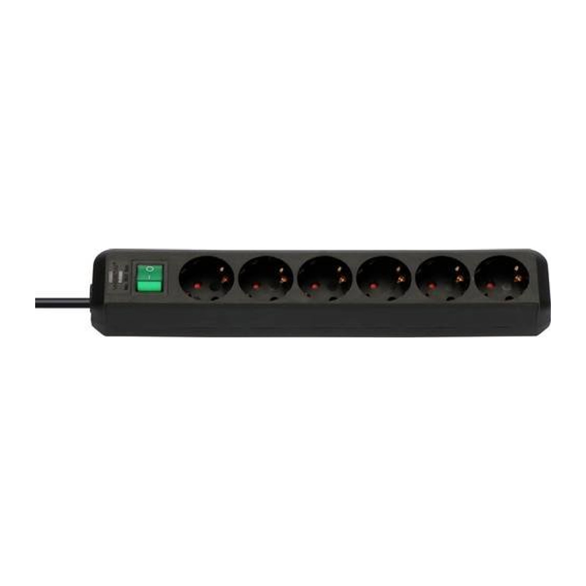 Brennenstuhl Eco-Line Steckdosenleiste 6-fach Schwarz mit 1,5 m Kabel und 45°-Anordnung, B/T/H: 360 x 90 x 65 mm - Bild 1