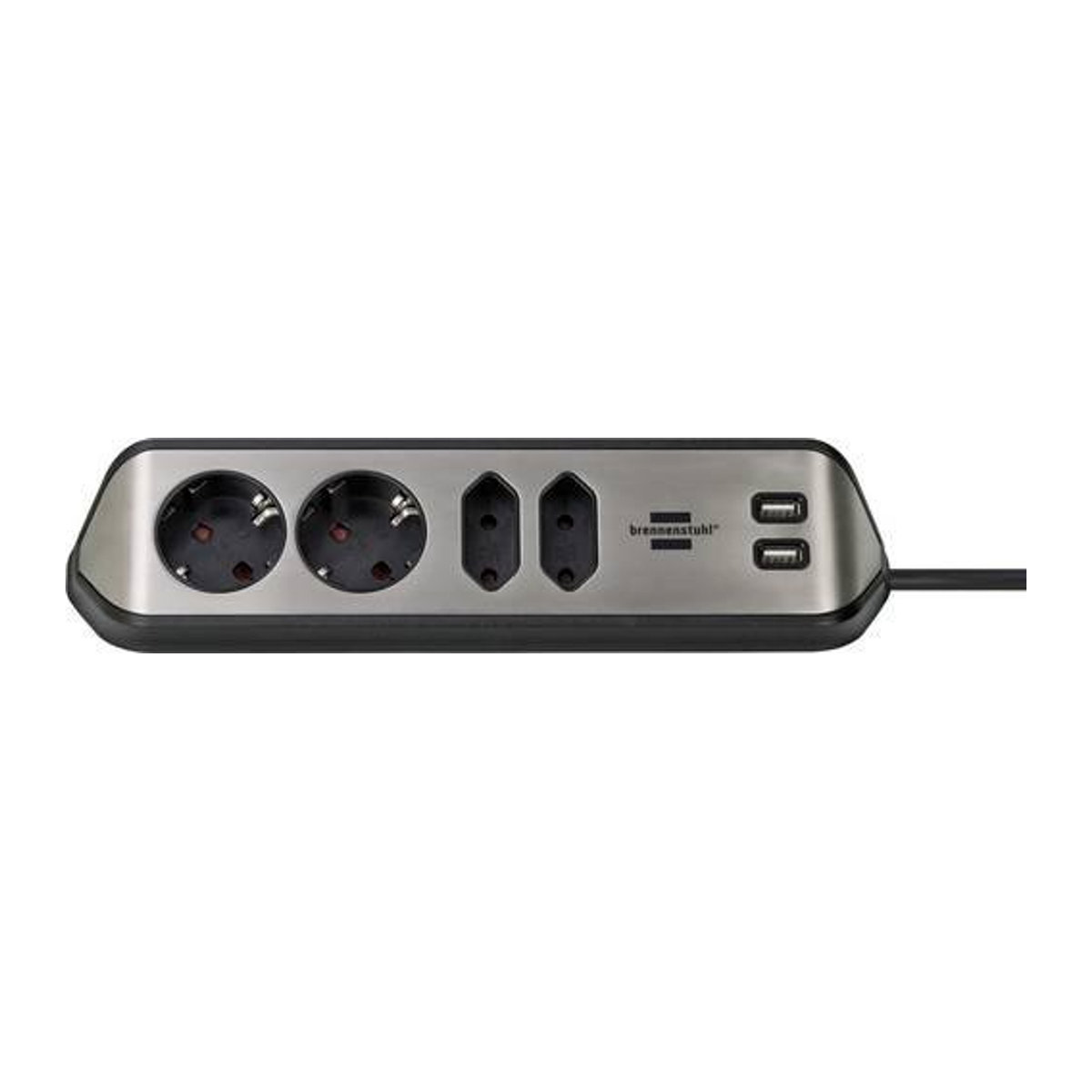 Brennenstuhl Estilo Eck-Steckdosenleiste 4-fach mit USB-Ladefunktion, schwarz-silber, B: 100 mm, H: 300 mm, T: 70 mm - Bild 1