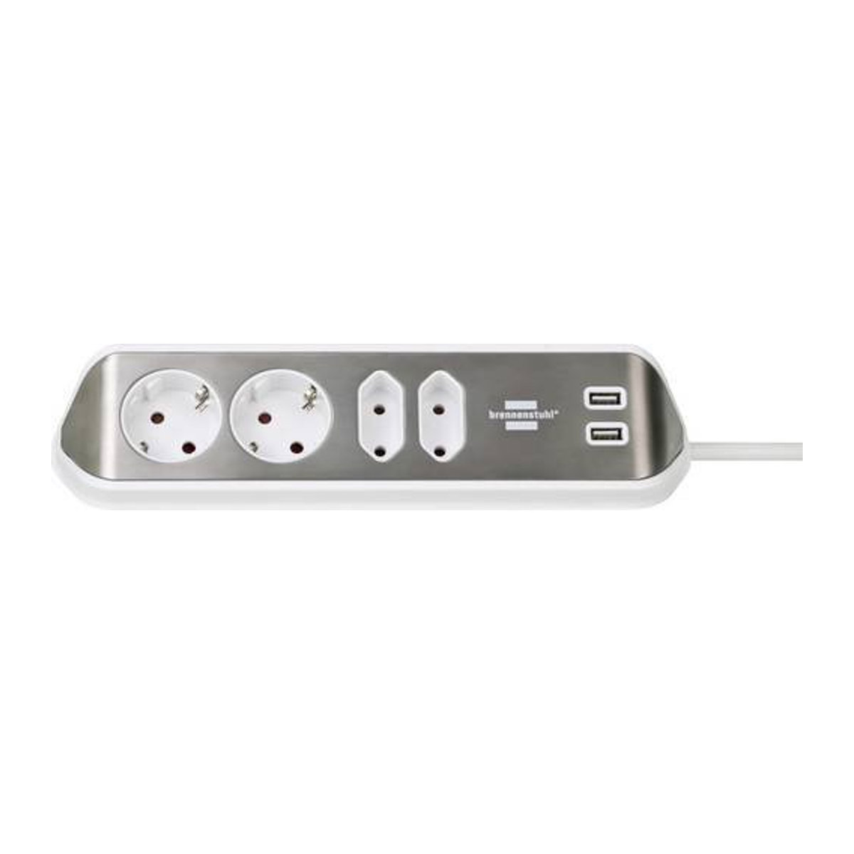 Brennenstuhl Estilo Eck-Steckdosenleiste 4-fach mit USB-Ladefunktion und Klebepads, weiß-silber, B: 100 mm, T: 70 mm, H: 300 mm - Bild 1