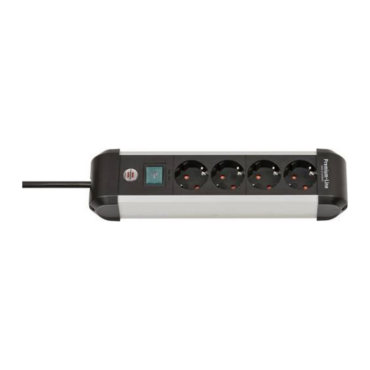 Brennenstuhl Premium-Alu-Line Steckdosenleiste aus Aluminium mit 4-fach Anordnung und beleuchtetem Sicherheitsschalter in Schwarz/Silber/Schwarz-Weiß - Bild 1