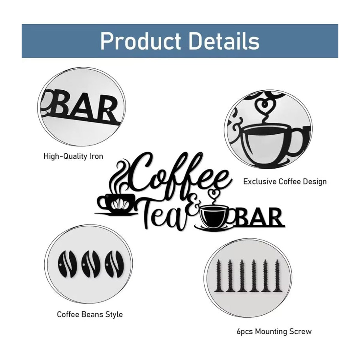 BrewBloom Metall-Kaffeebar-Schild in Schwarz mit Bohnen-Design als rustikale Wanddekoration - Bild 3