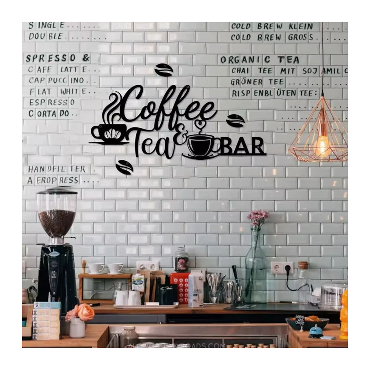 BrewBloom Metall-Kaffeebar-Schild in Schwarz mit Bohnen-Design als rustikale Wanddekoration - Bild 5