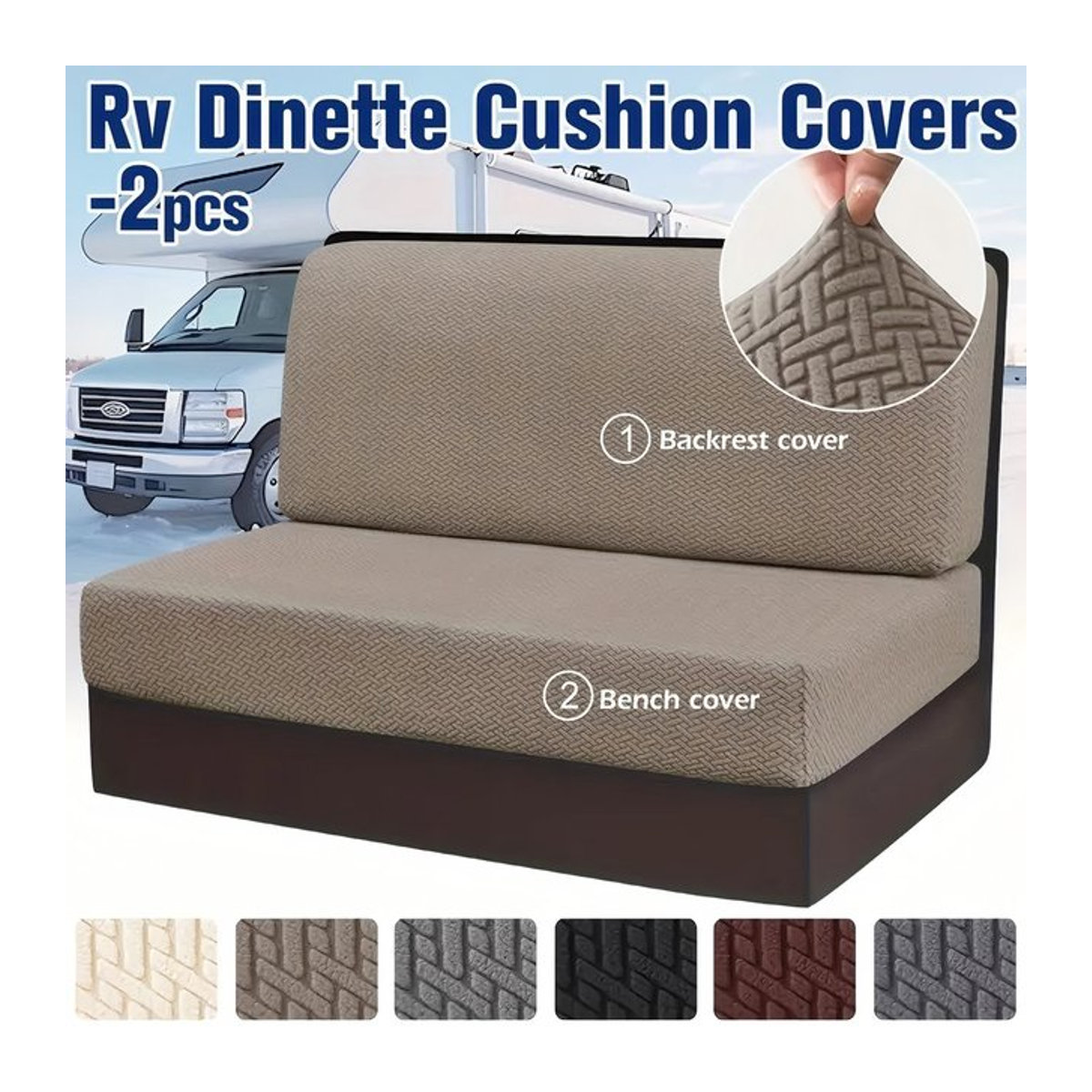 BRHUIXUE 2er-Set Stretch Kissenbezüge aus Jacquard in Beige für RV Dinette Camper Sitzbank und Sofa - Bild 1