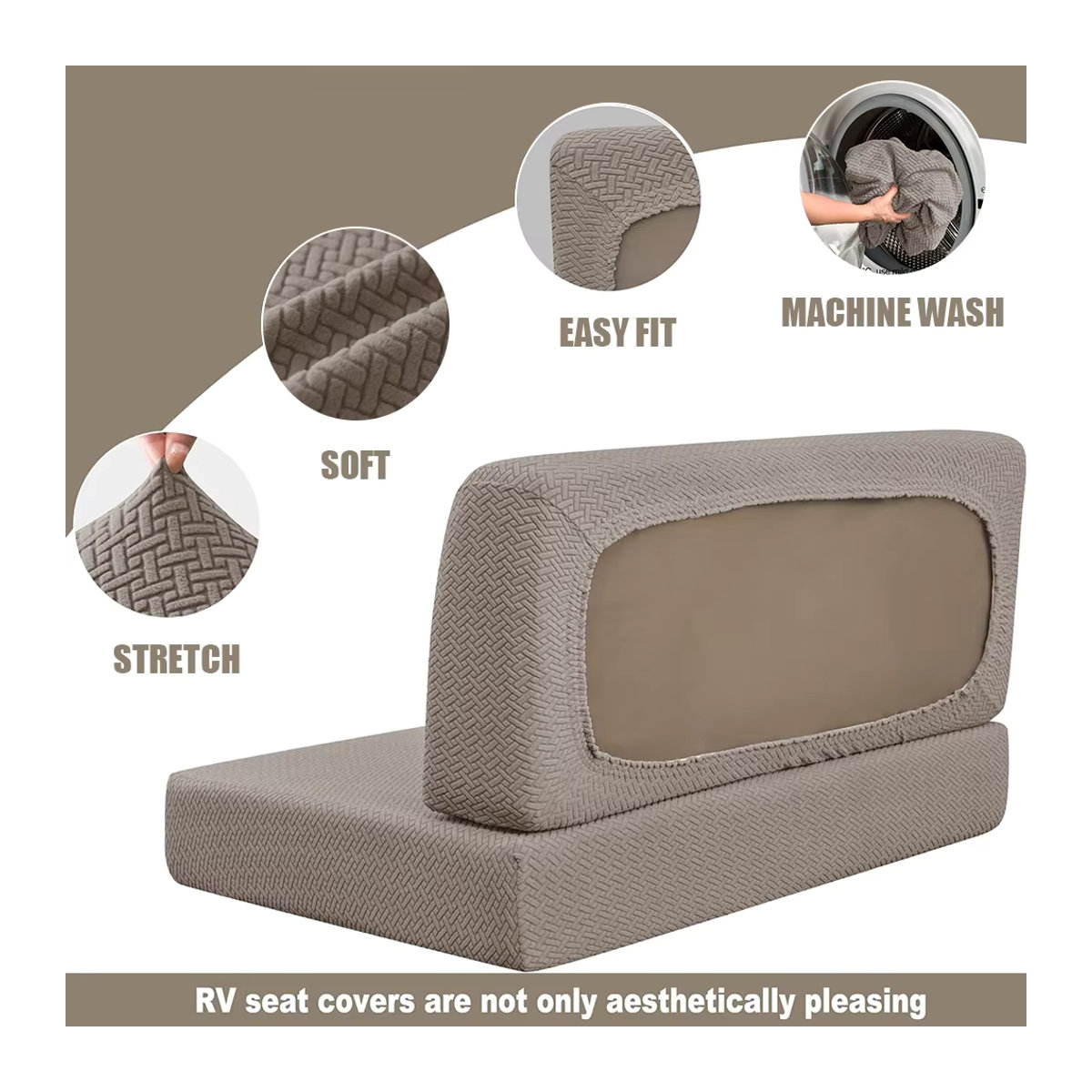 BRHUIXUE 2er-Set Stretch Kissenbezüge aus Jacquard in Beige für RV Dinette Camper Sitzbank und Sofa - Bild 3