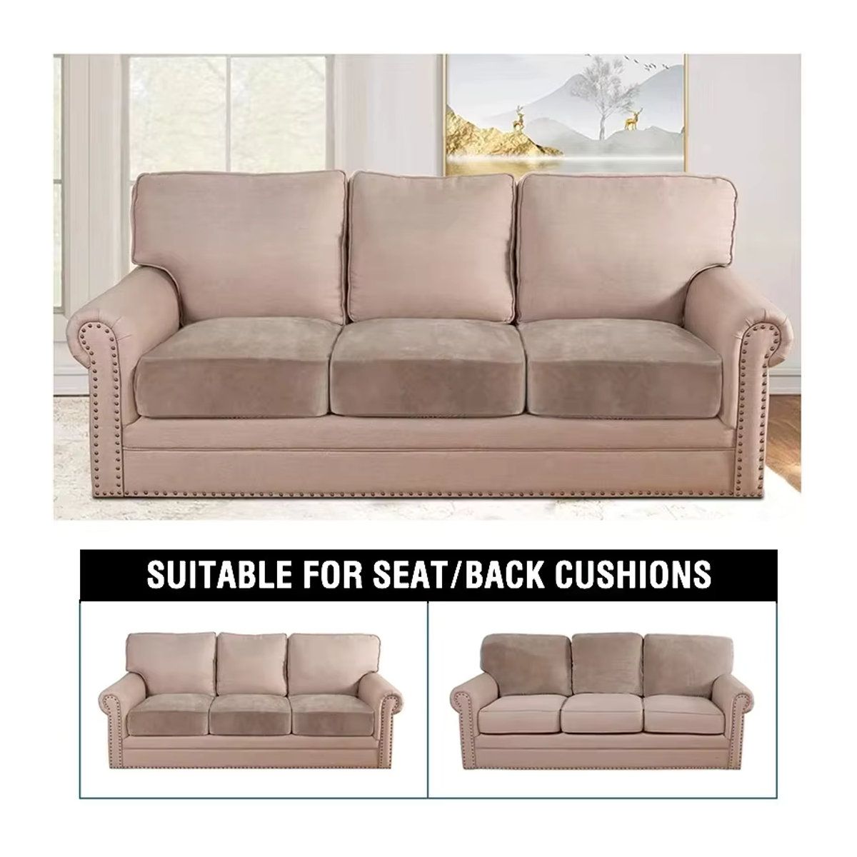 BRHUIXUE Elastische Samt Sofa Sitzkissenbezüge für Wohnzimmer und Chaiselongue in Grau und Braun - Bild 2