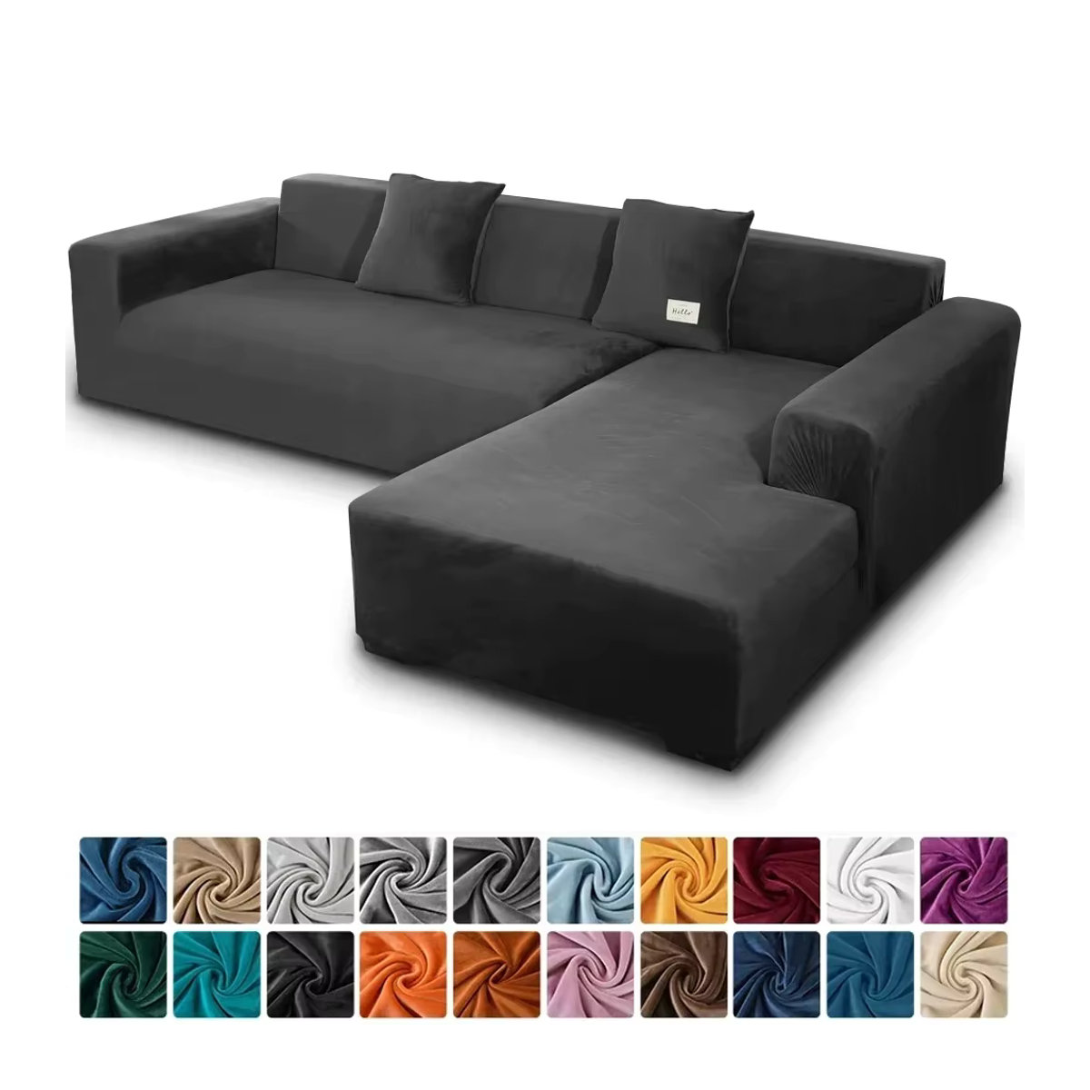 BRHUIXUE Elastischer Samt-Sofabezug als Schonbezug für L-förmige Sofas, Sessel und Chaiselongues in Braun oder Grau - Bild 5