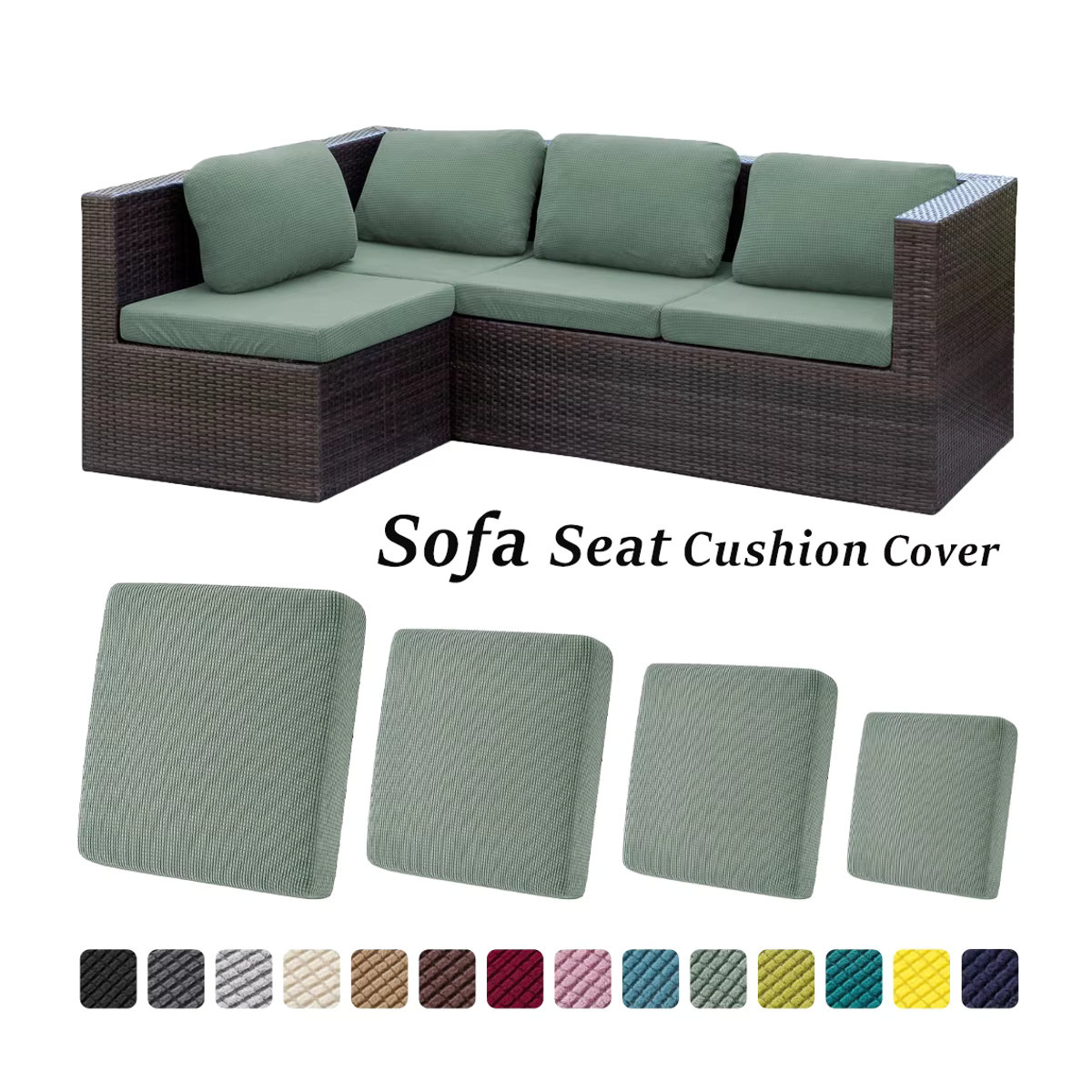 BRHUIXUE Jacquard Outdoor Sofa Kissenbezug Universal Stretch mit Waffelmuster in Grün - Bild 1