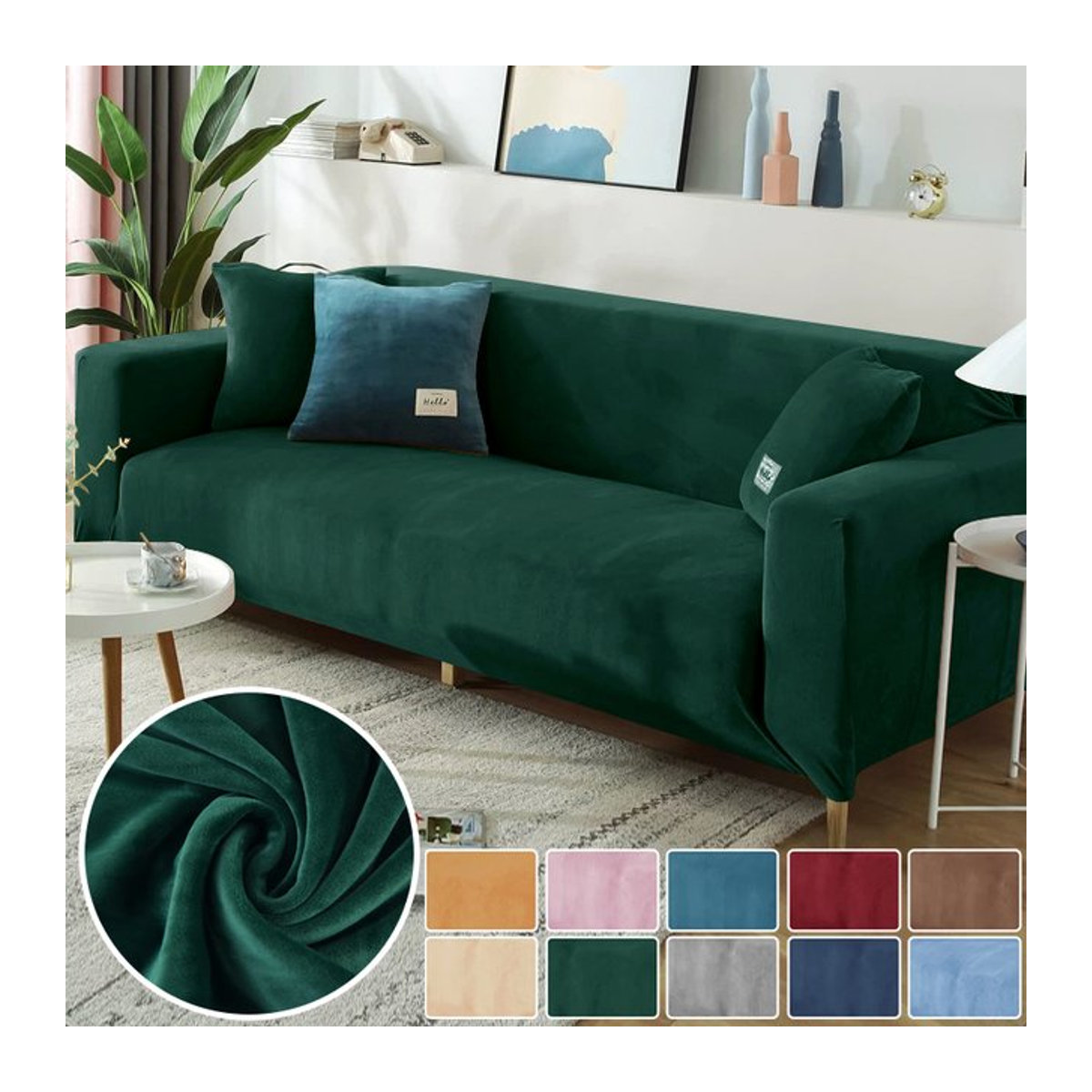BRHUIXUE Samt Sofa Abdeckungen aus elastischem Spandex für Ecksofas und Sessel in Rosa oder Grün - Bild 1