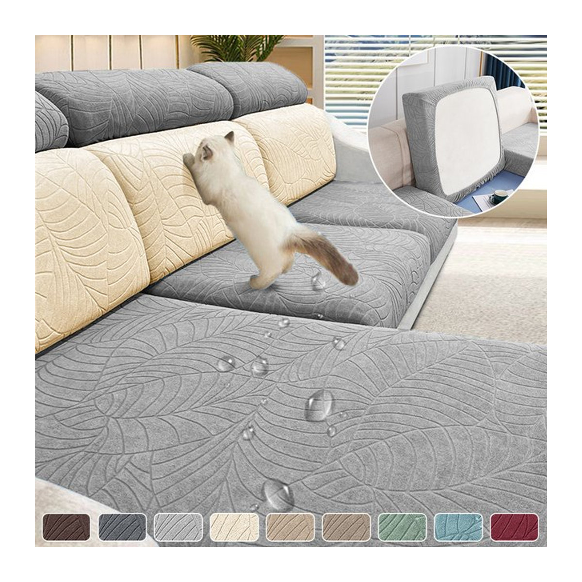 BRHUIXUE Wasserdichter Jacquard-Sofabezug in Braun oder Grau, elastischer und abnehmbarer Sofa-Schonbezug zum Schutz vor Haustierkratzern - Bild 1