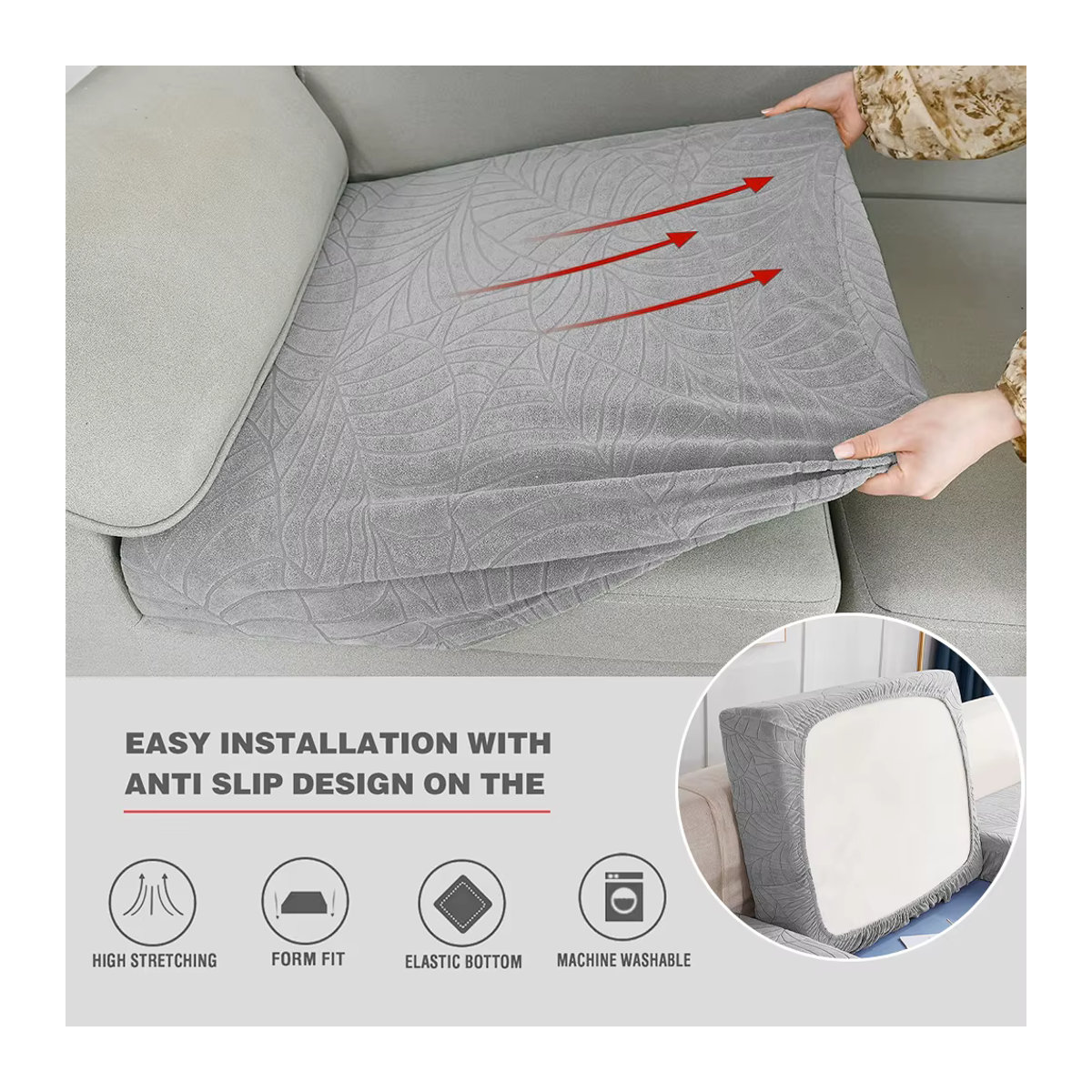 BRHUIXUE Wasserdichter Jacquard-Sofabezug in Braun oder Grau, elastischer und abnehmbarer Sofa-Schonbezug zum Schutz vor Haustierkratzern - Bild 3