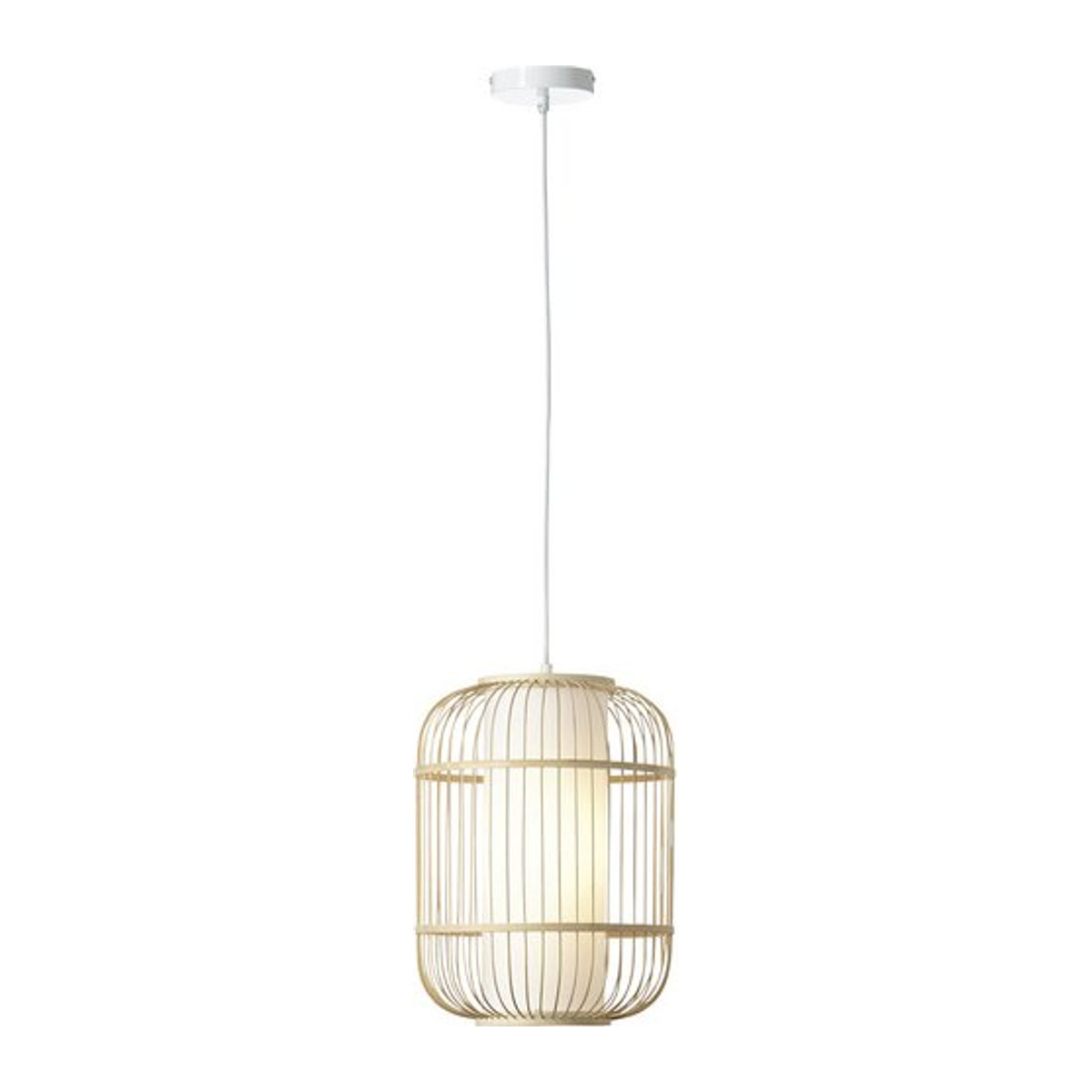 Brilliant Bones Pendelleuchte aus Bambus und Stoff in Natur Weiß Beige, Durchmesser: 30 cm, E27, dimmbar - Bild 1
