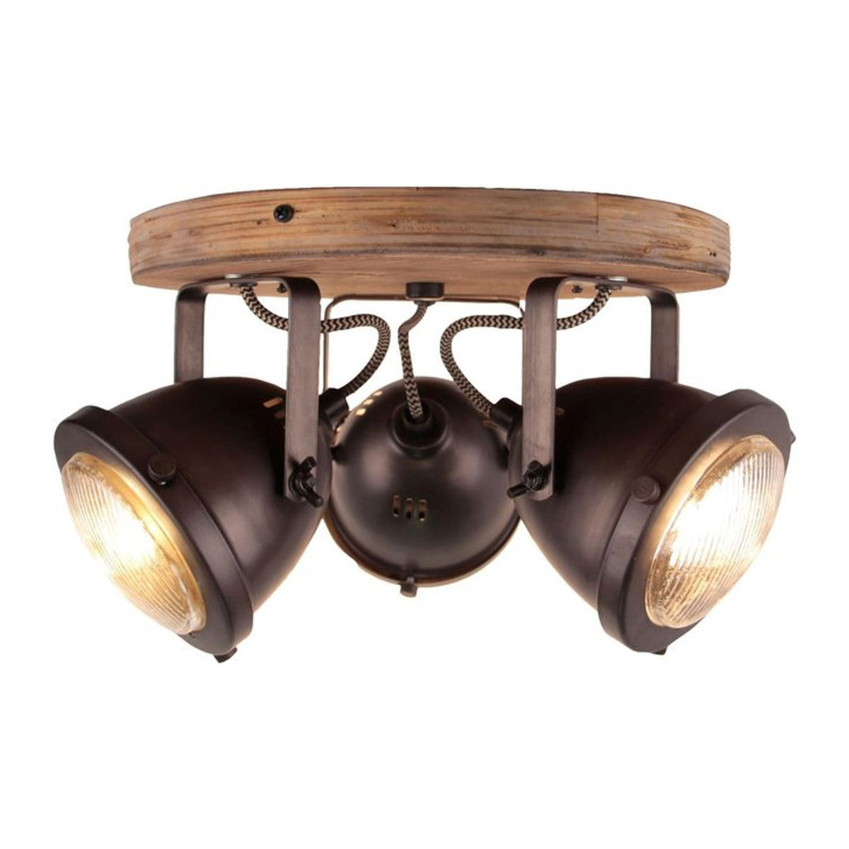 Brilliant Carmen Wood Spotrondell 3-flammige Innenleuchte in Burned Steel und Holz mit schwenkbaren Köpfen für GU10 Reflektorlampen - Bild 1