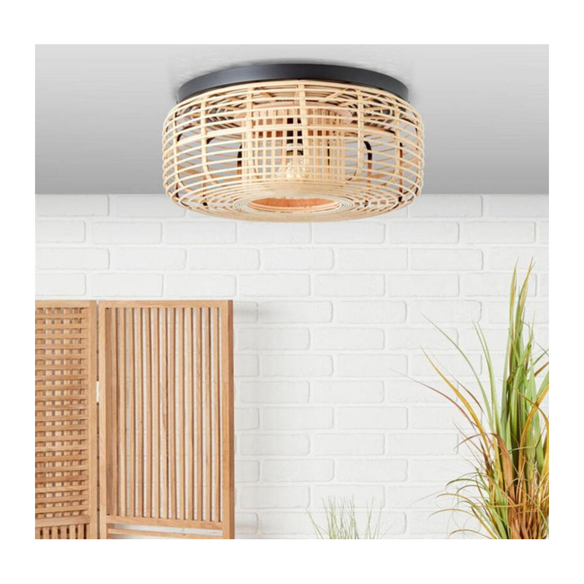 BRILLIANT Crosstown Deckenleuchte aus Bambus und Rattan in Schwarz und Natur, Durchmesser: 45 cm, E27 - Bild 2