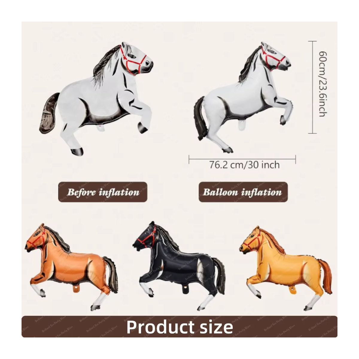 Brilliant life Pferdeballon-Set aus Aluminiumfolie in Mehrfarbig, 4-teilig, Höhe: 76,2 cm, ideale Dekoration für Babyparty, Kindergeburtstag oder Cowboy-Themenpartys - Bild 2
