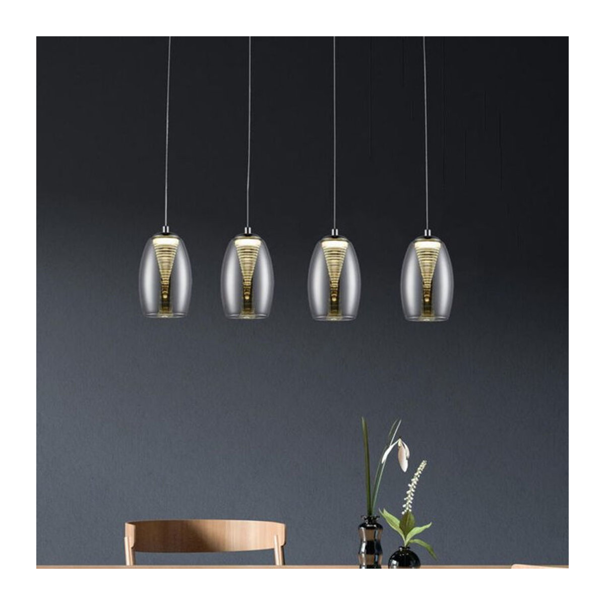 BRILLIANT Metropolis LED Pendelleuchte 4-flammig in Chrom und Rauchglas mit integrierten COB LEDs, dimmbar via EasyDim, warmweiß, 500lm - Bild 2